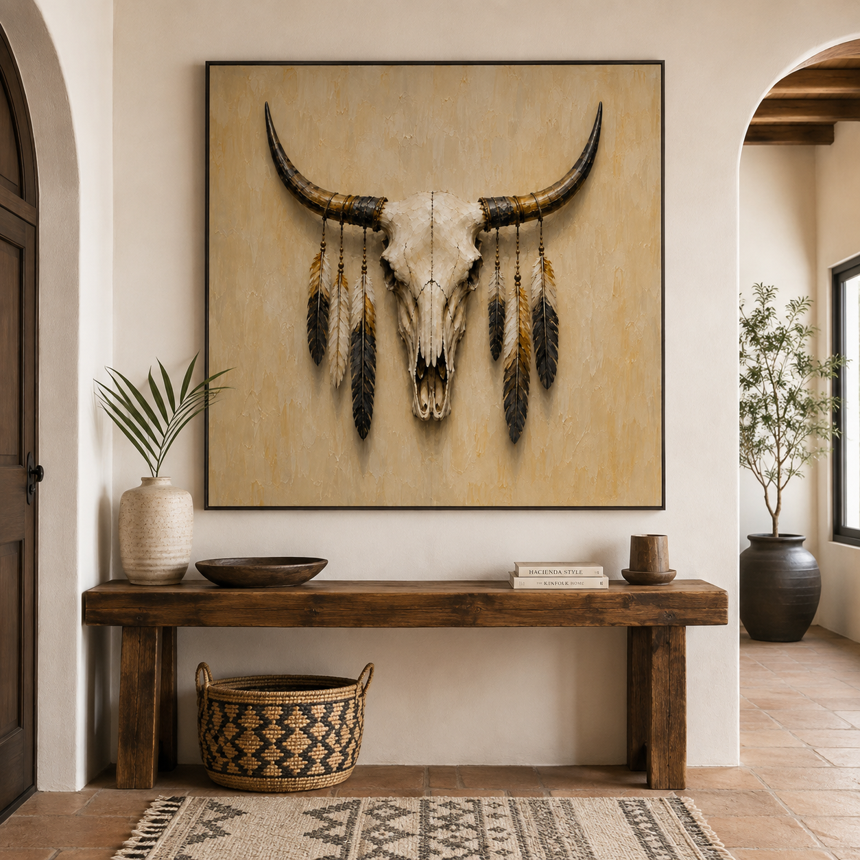 Hand-painted longhorn skull wall art for Western home decor