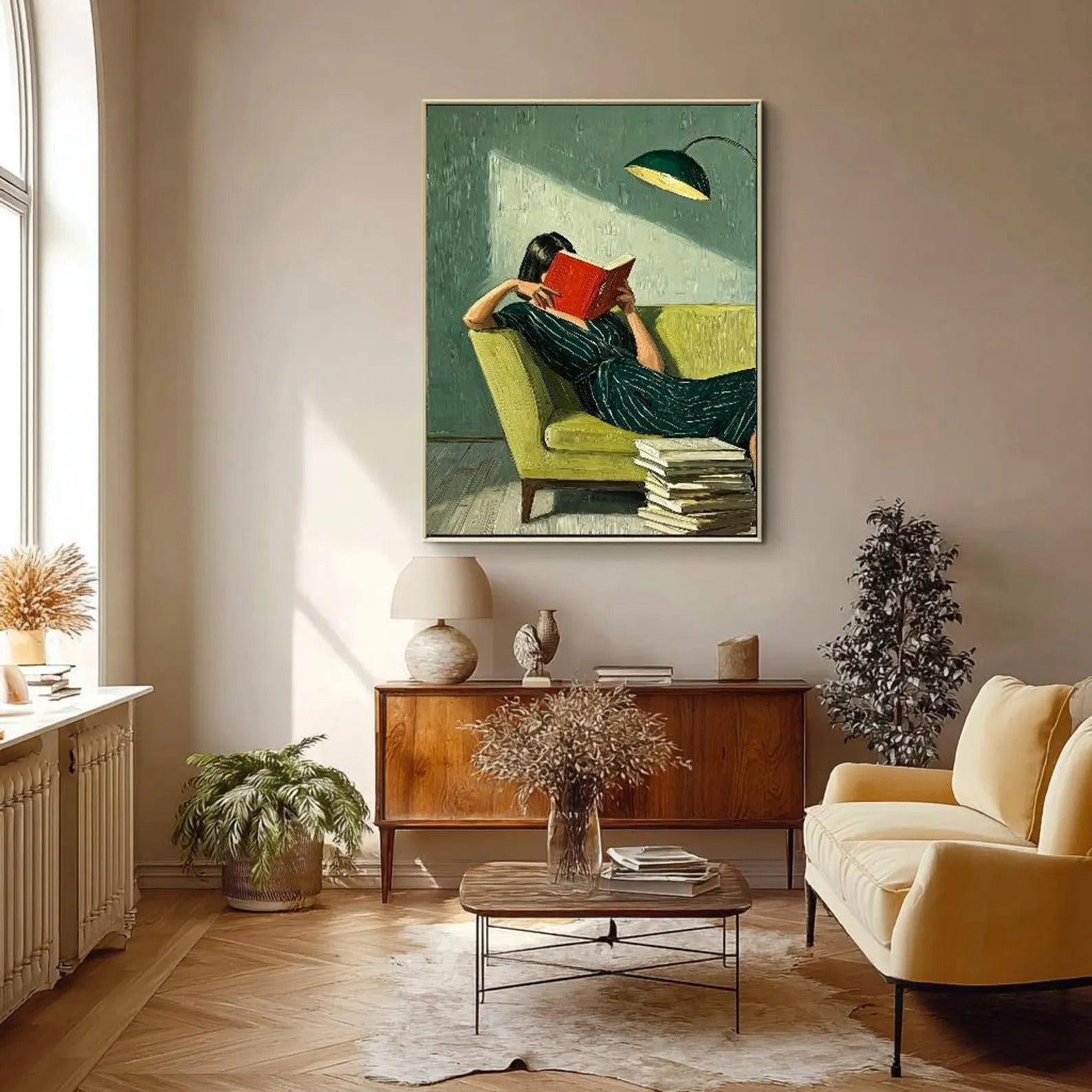 Mid-Century Vintage Reading Woman Artwork