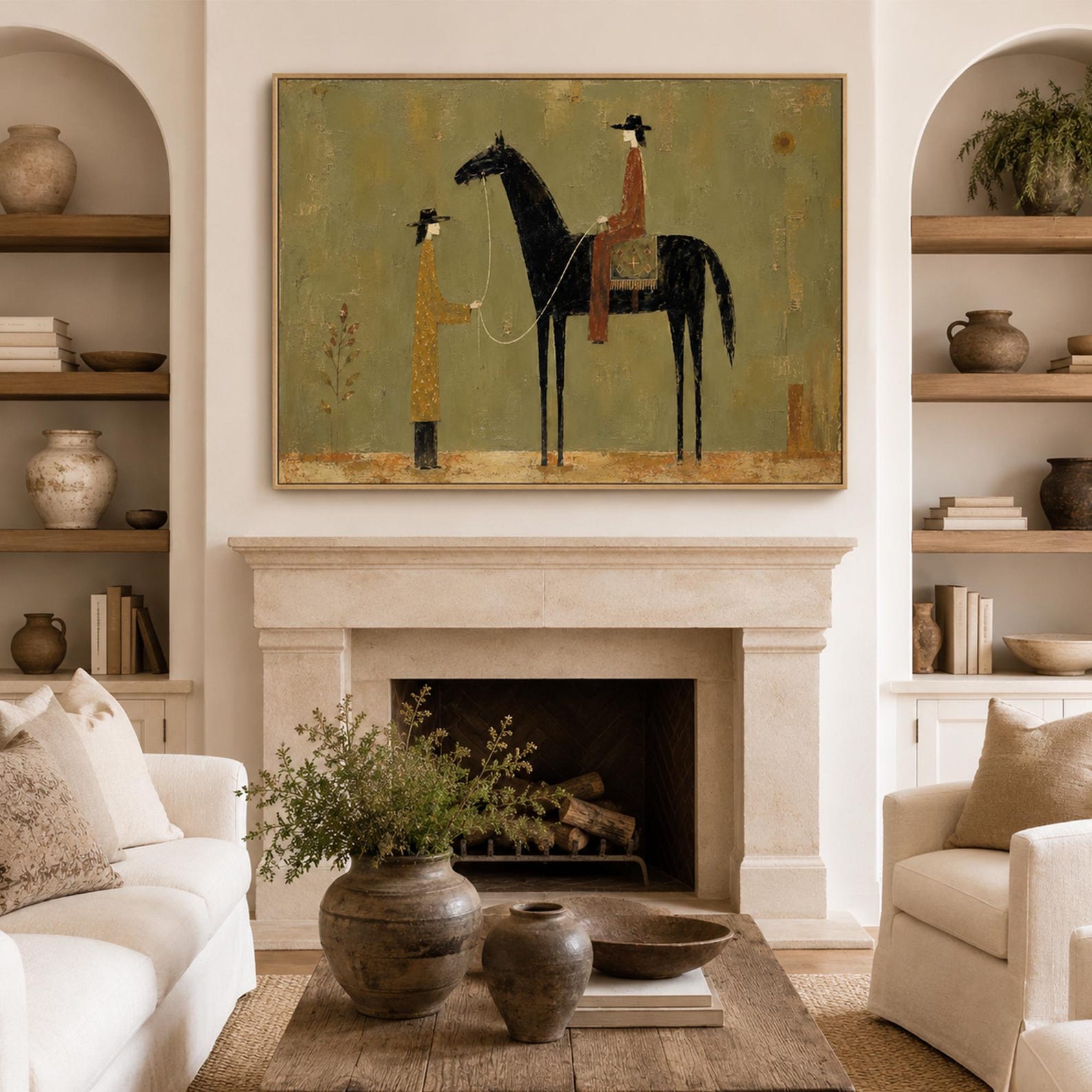 Minimalist cowboy horse wall art for modern ranch decor