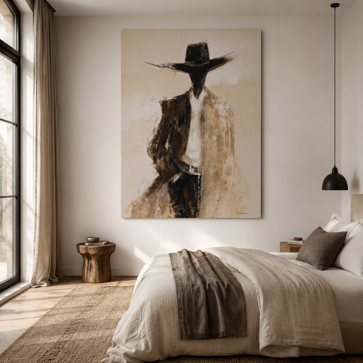 Minimalist cowboy portrait painting on canvas