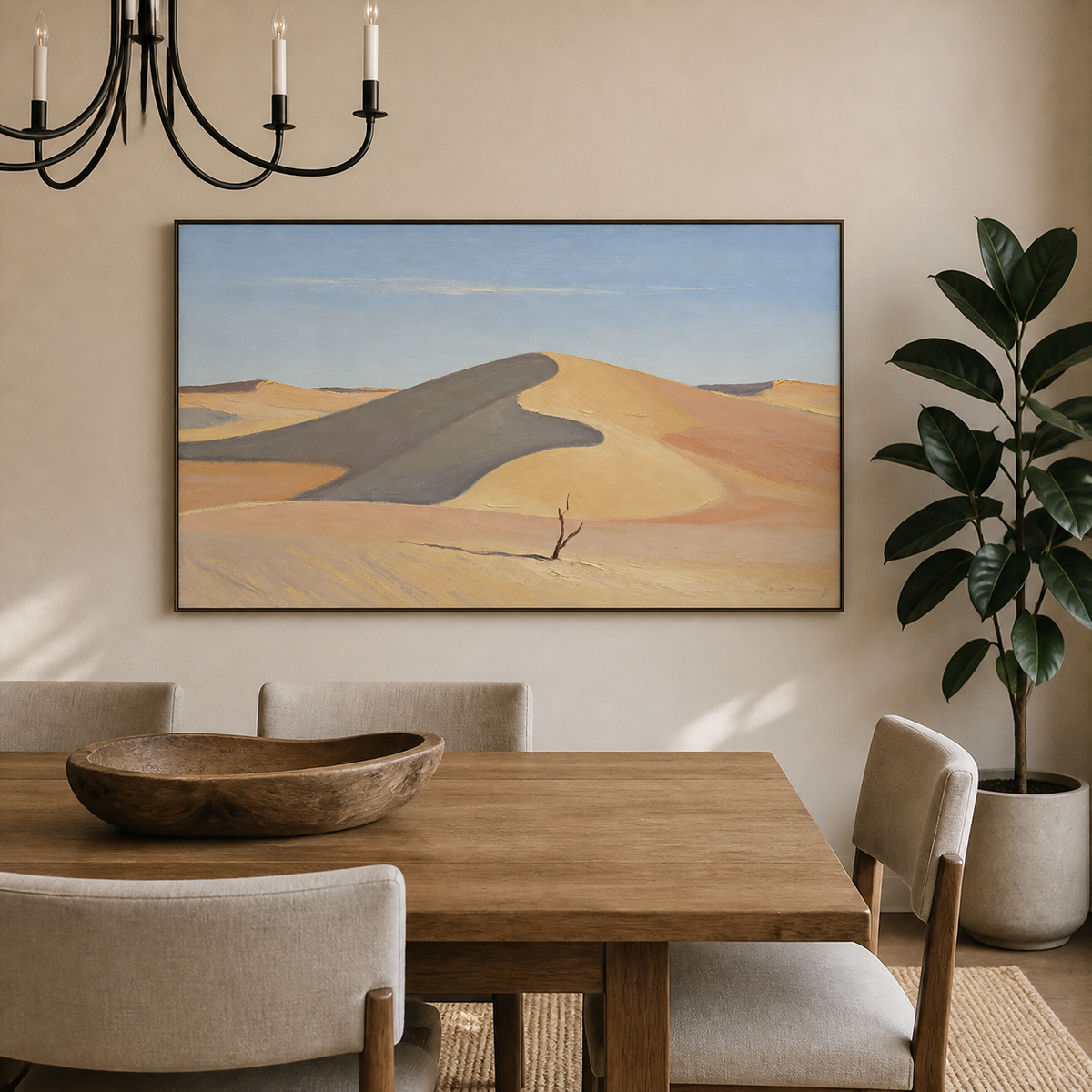 Minimalist desert wall art with solitary weathered branch