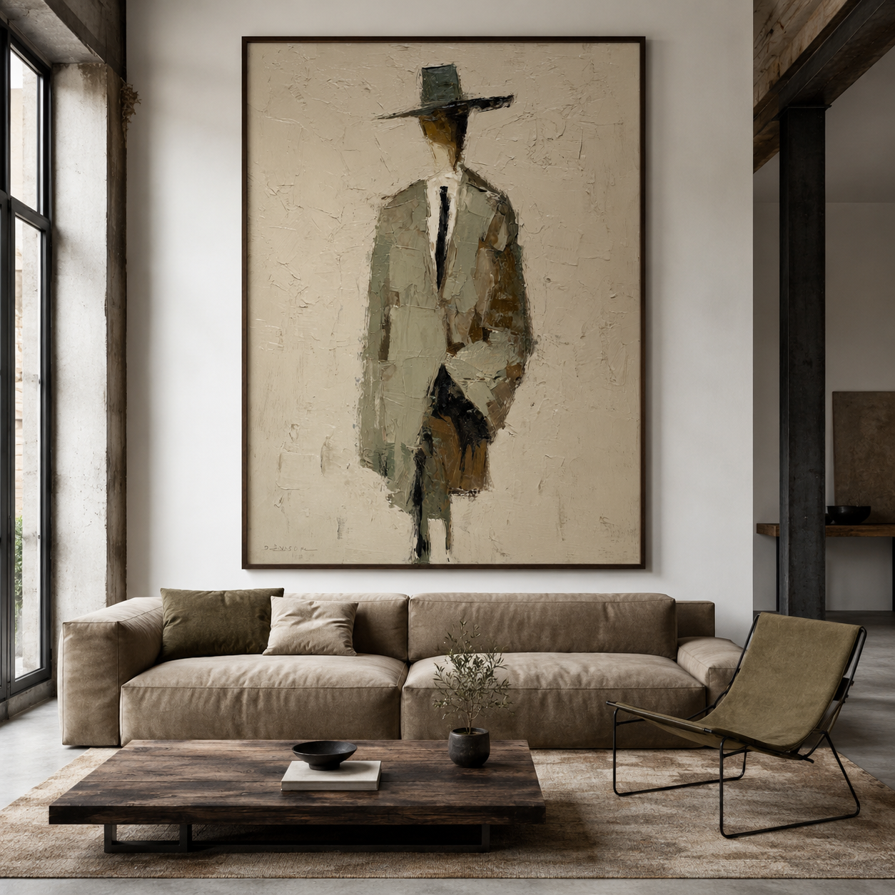Minimalist male silhouette oil painting