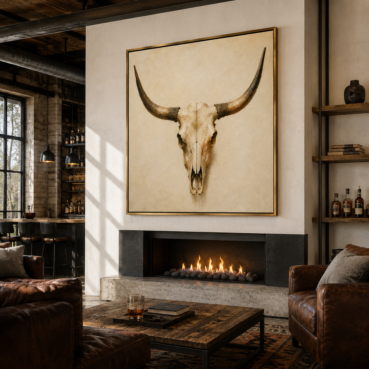 Textured western canvas painting with neutral tones for living room wall decor