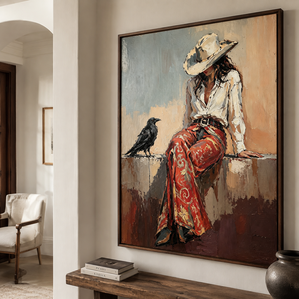 Modern Western portrait wall art with expressive texture
