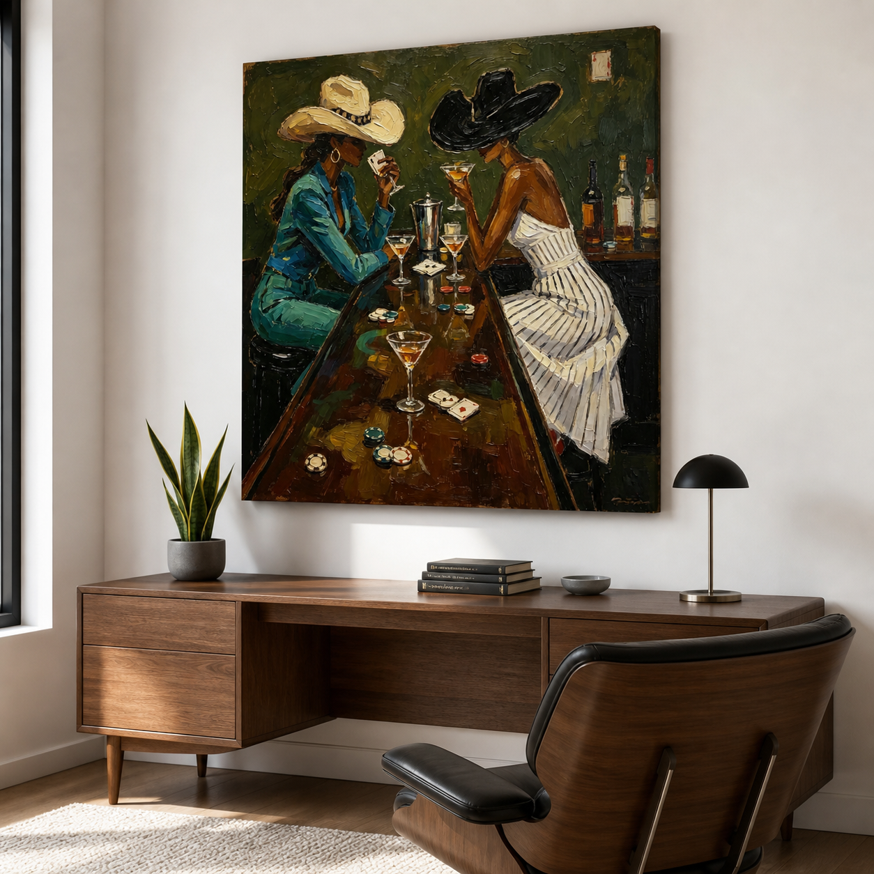 Modern Western wall art with women at poker table