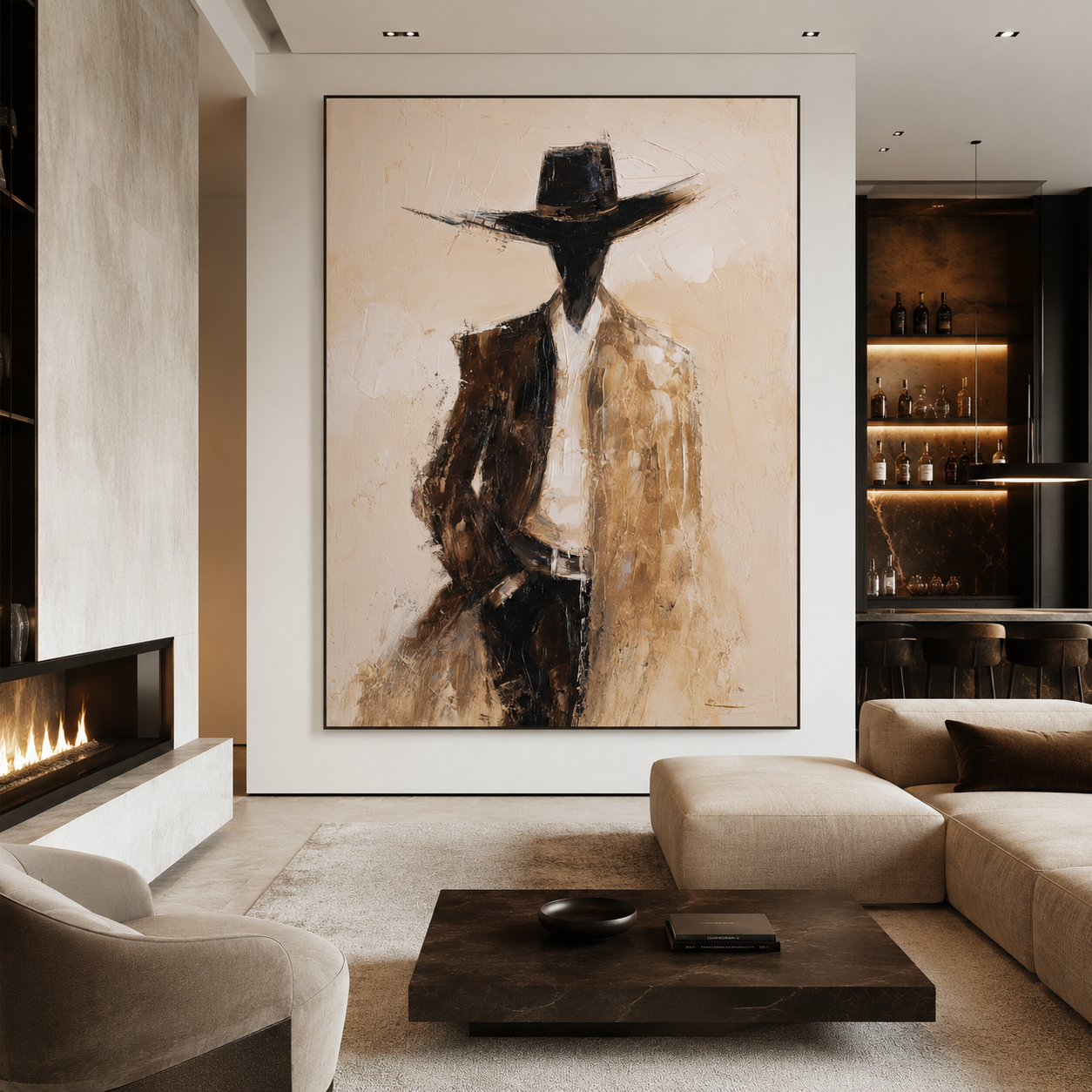 Modern western wall art with abstract cowboy figure