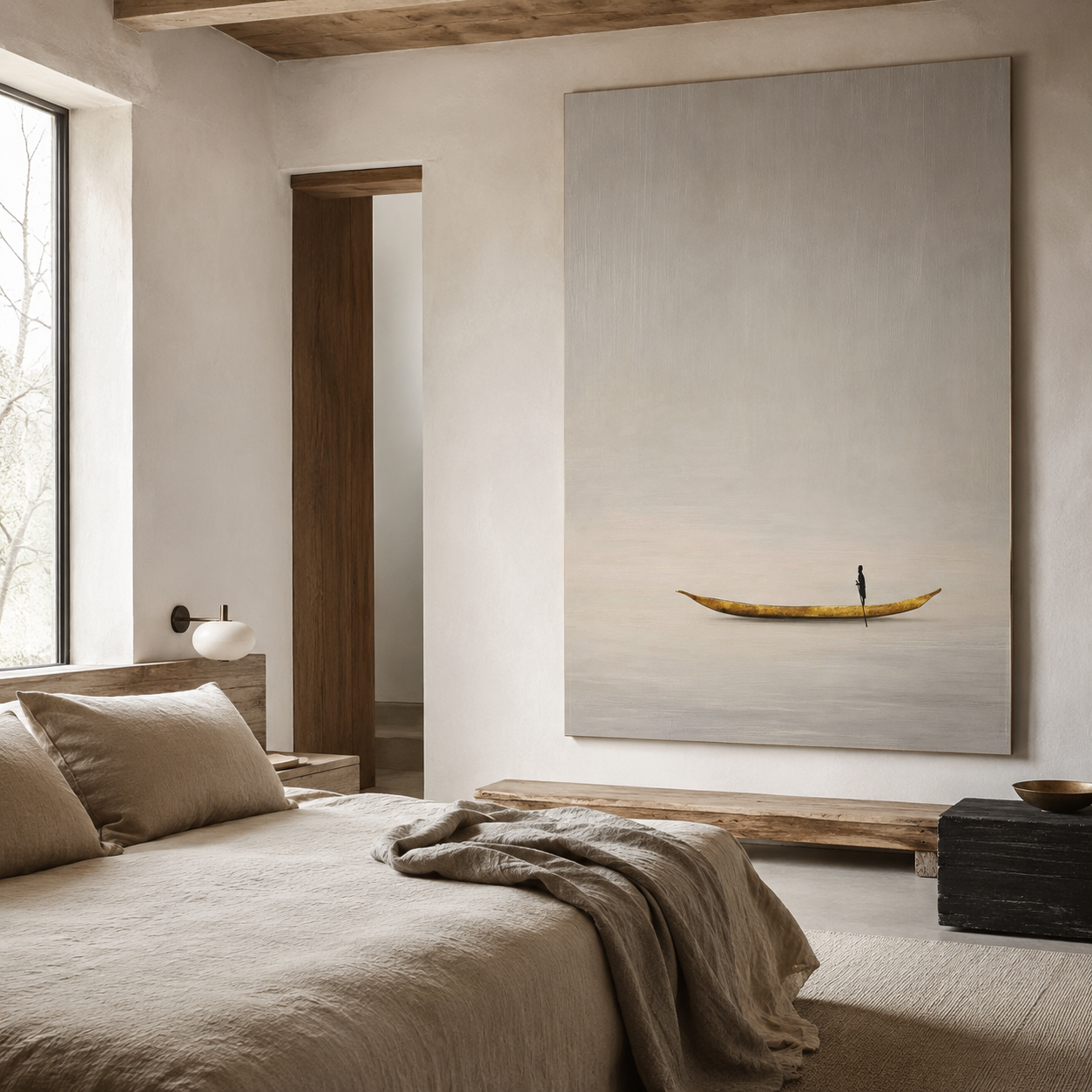Neutral landscape painting for living room decor