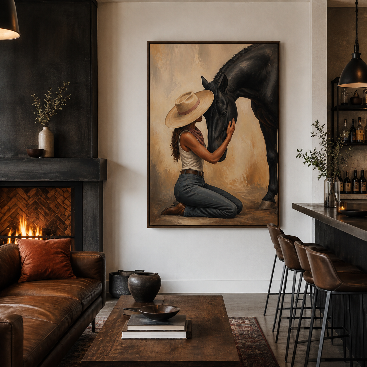 Ranch style wall art
Luxury western artwork
Horse friendship painting