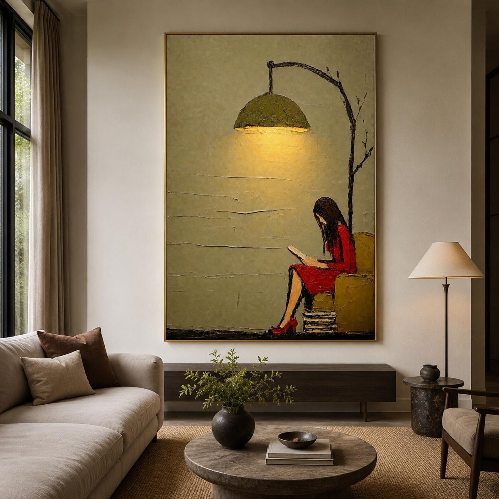 Reading Nook Hand-Painted Figurative Oil Painting