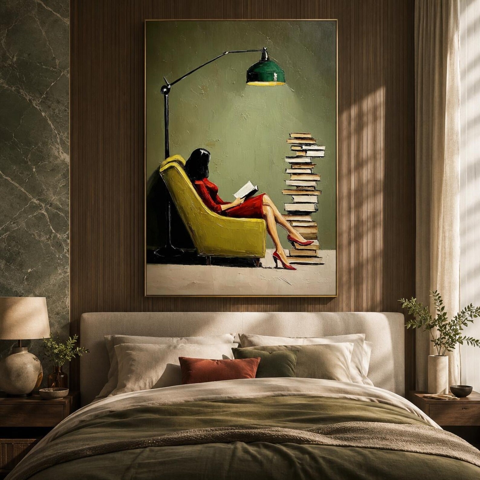 Reading Nook Hand-Painted Figurative Oil Painting