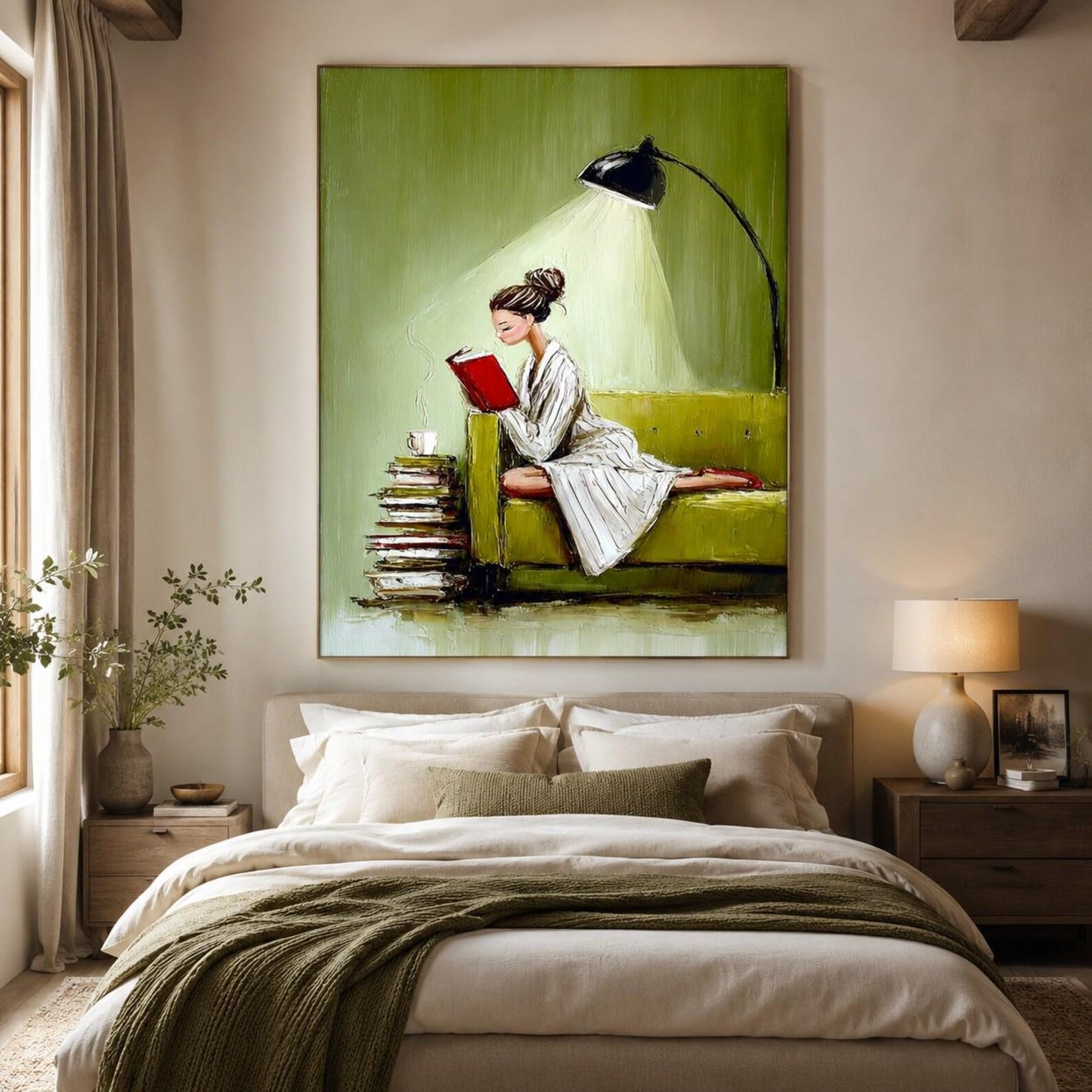 Reading Nook Wall Decor with Woman and Red Book