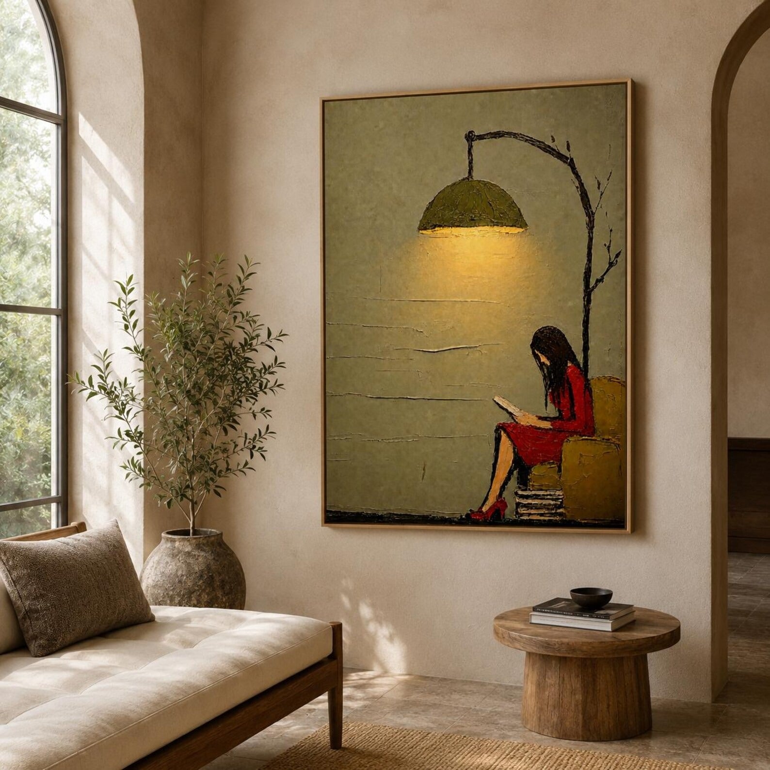 Red Dress Reading Woman Canvas Art