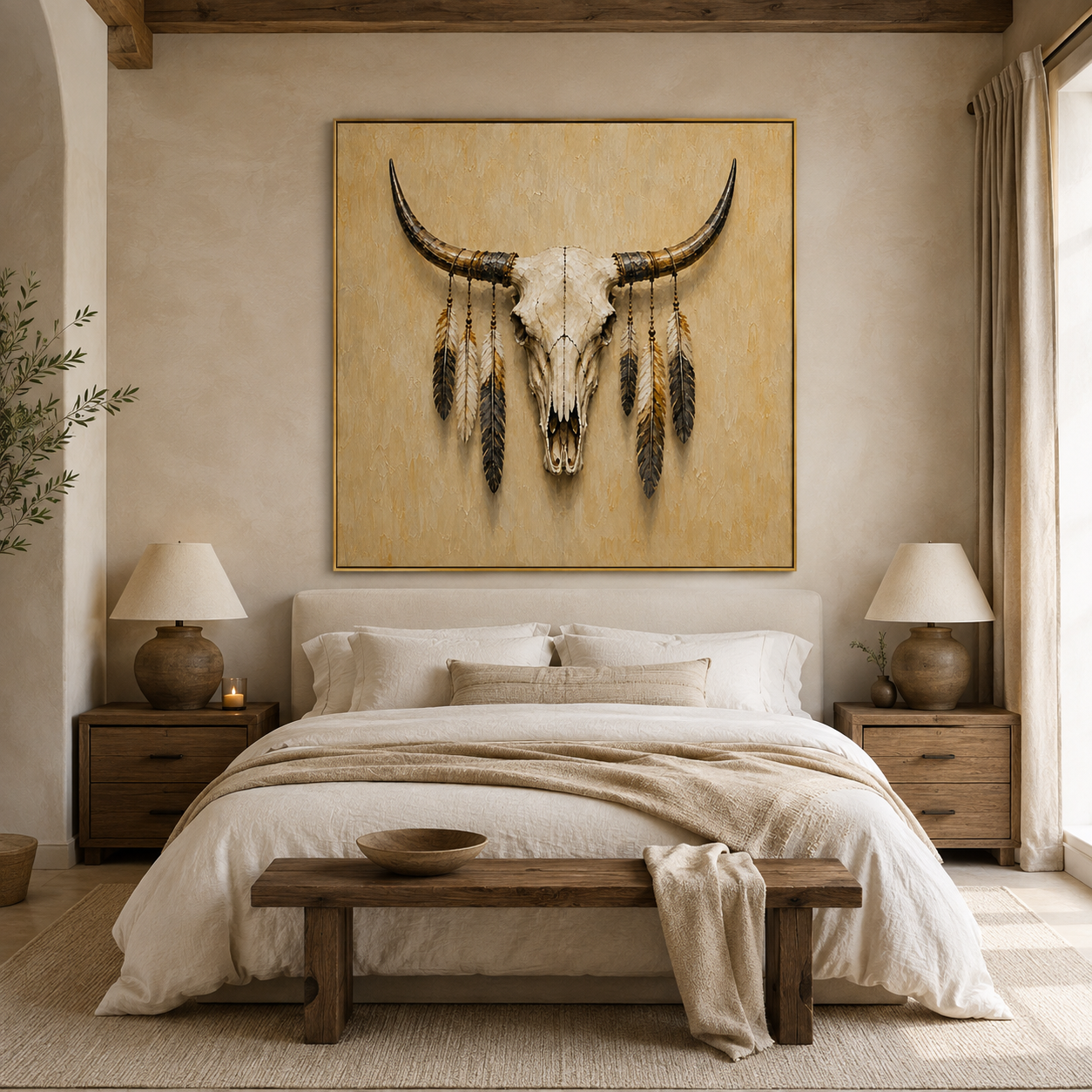 Southwestern longhorn skull wall art for a rustic ranch style home
