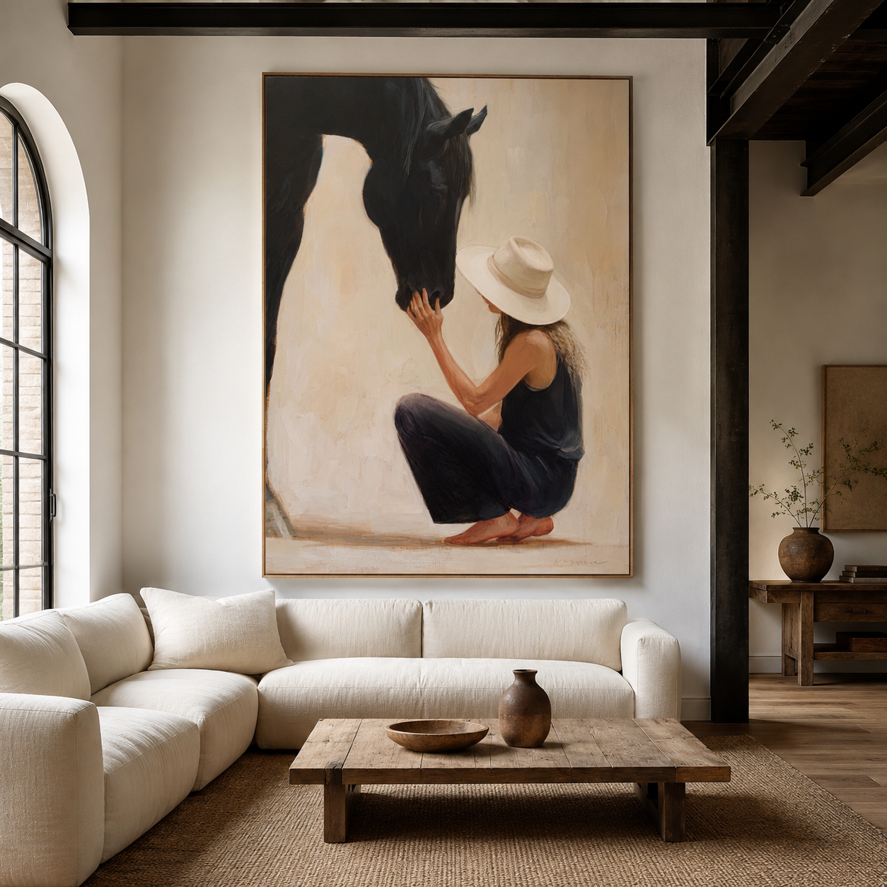 Rustic horse wall decor
Large horse painting
Neutral western artwork