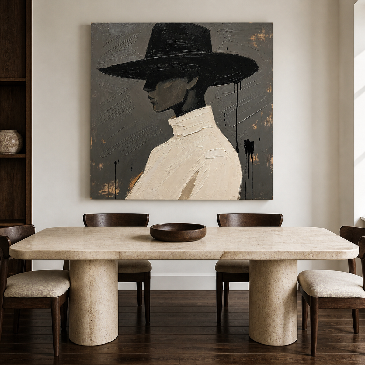 Textured Western wall art featuring figure in cowboy hat