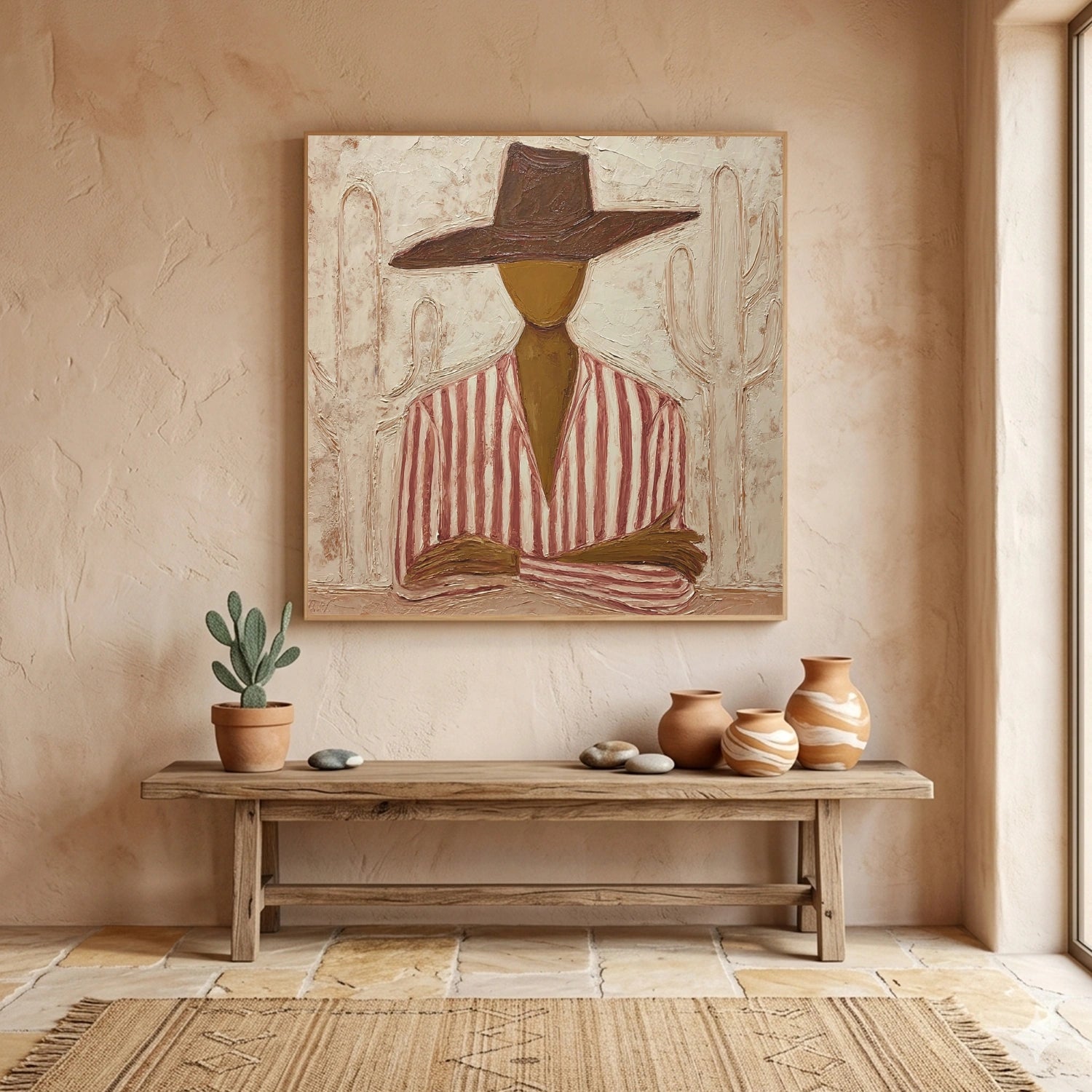 Vintage Americana Art Textured Oil Painting, Western Cowboy Wall Decor – Desert Soul