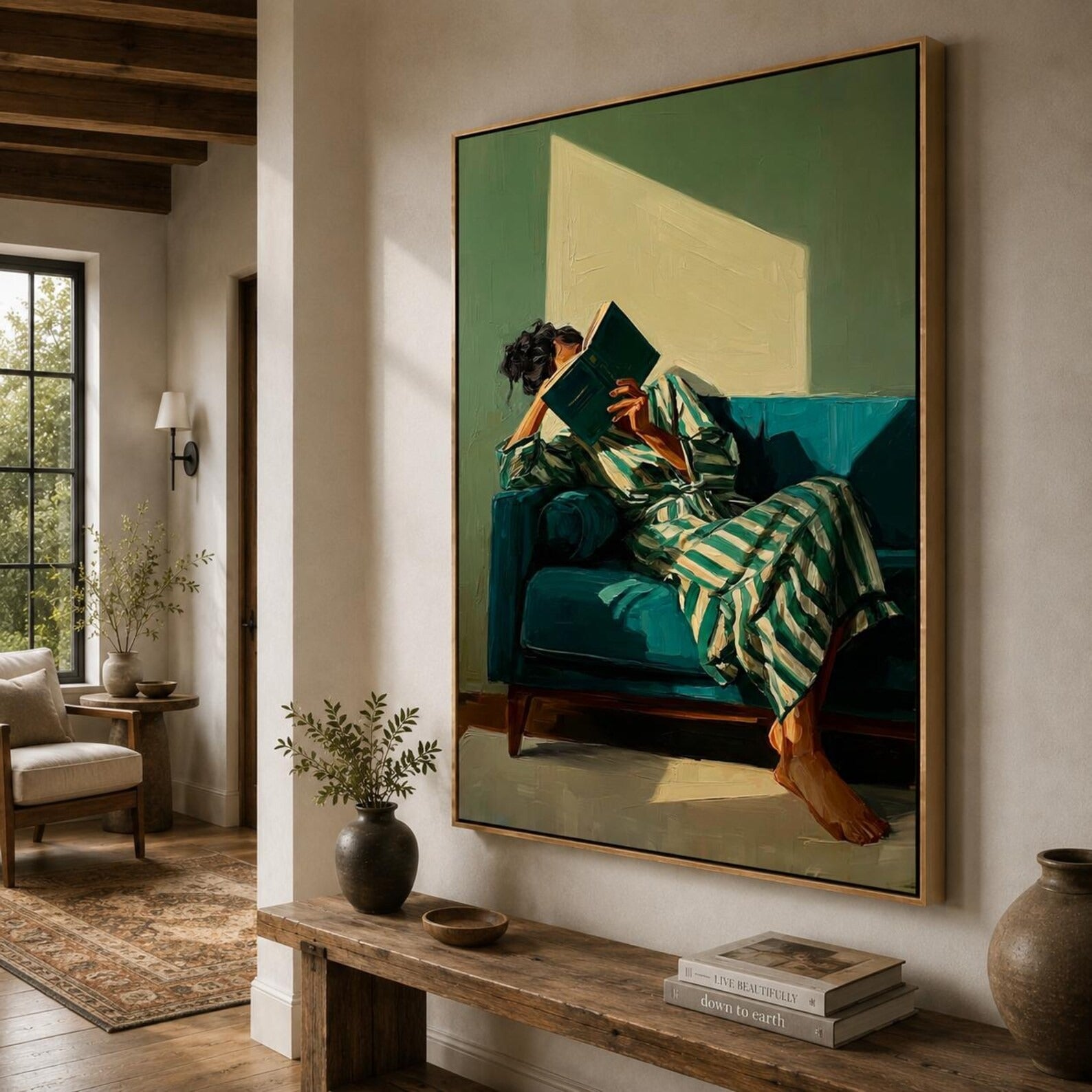 Vintage Reading Canvas Art with Natural Sunlight