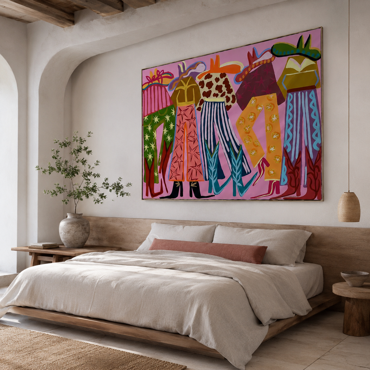 Western cowgirl wall art with colorful cowboy boots