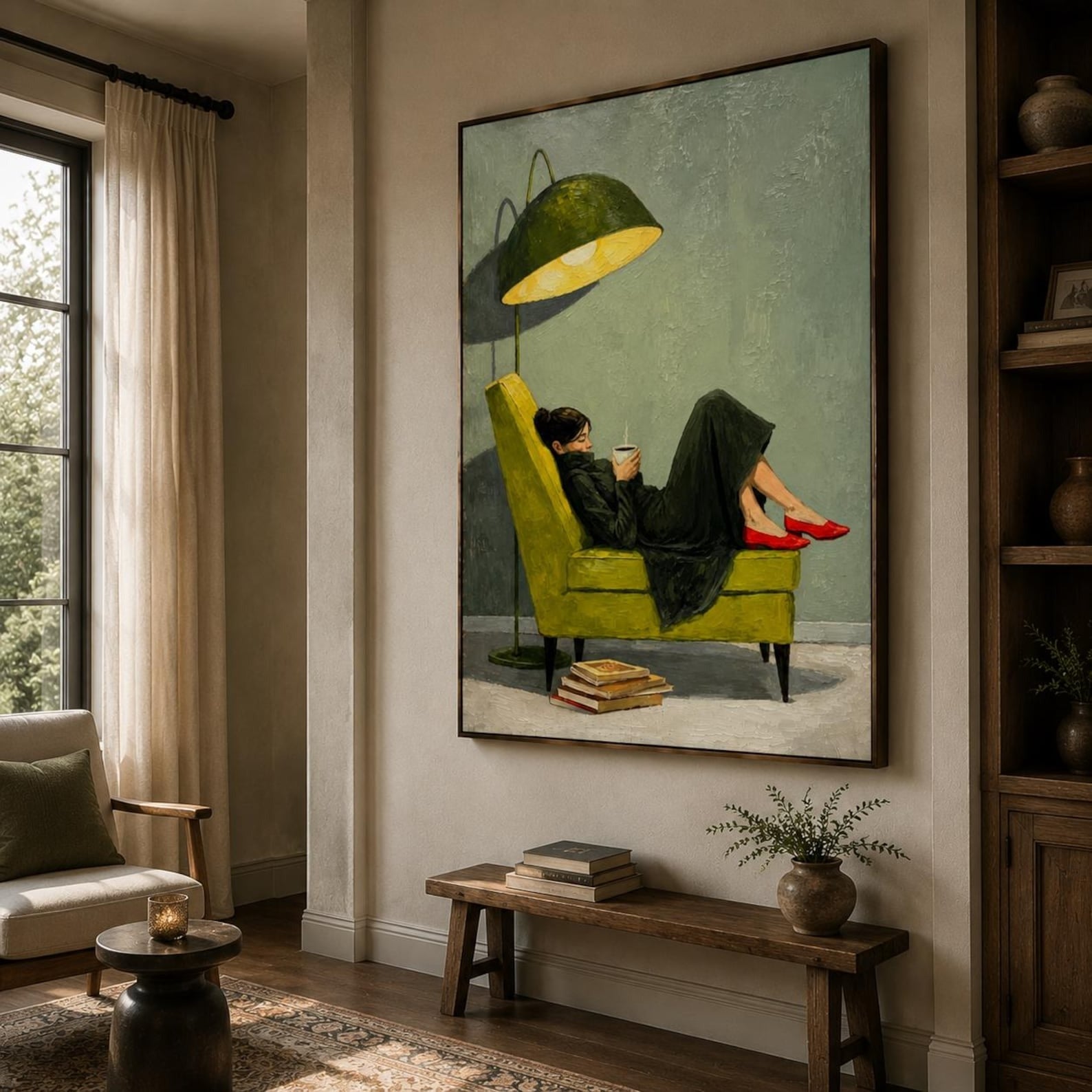 Woman Drinking Coffee Wall Art for Living Room