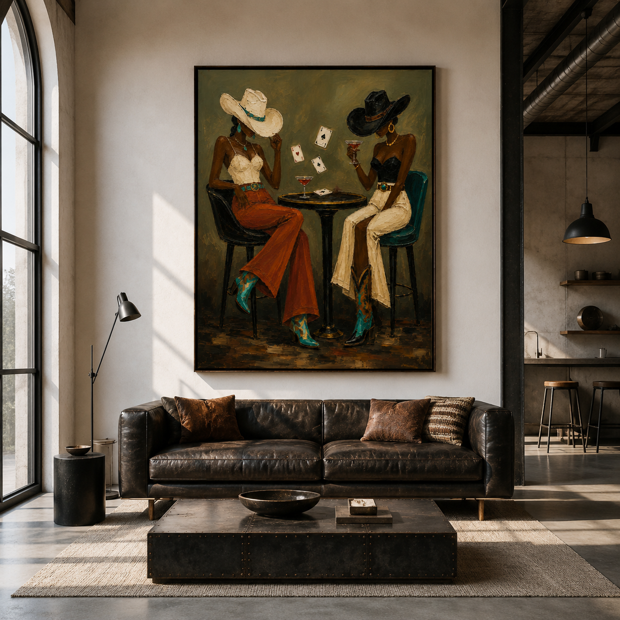 High Stakes & High Spirits | Hand-Painted Cowgirl Casino Wall Art | Modern Western Poker Oil Painting