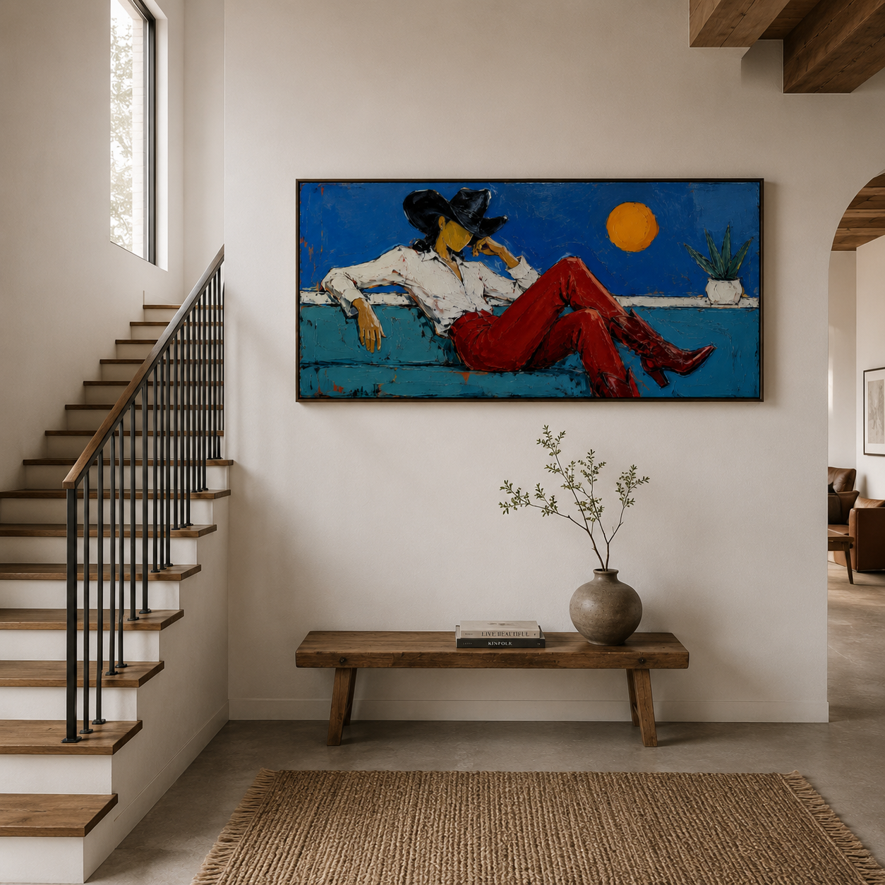 Desert Afterglow – Hand-Painted Modern Cowgirl Wall Art, Colorful Western Oil Painting