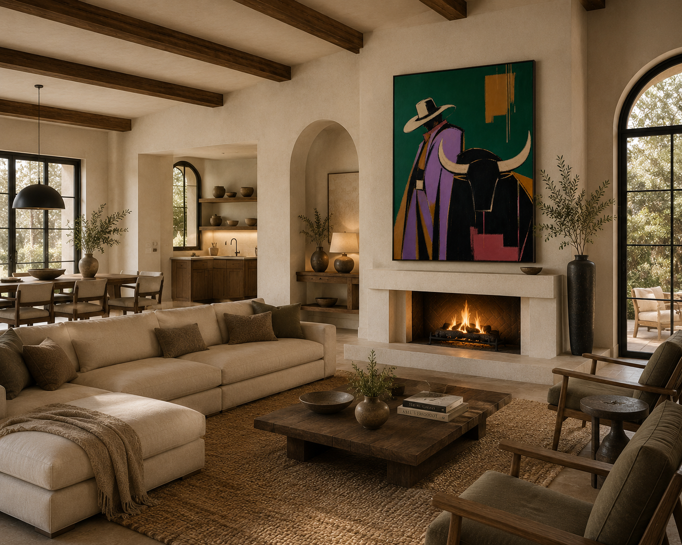 Spirit of the Longhorn | Hand-Painted Modern Western Wall Art | Abstract Cowboy & Bull Oil Painting