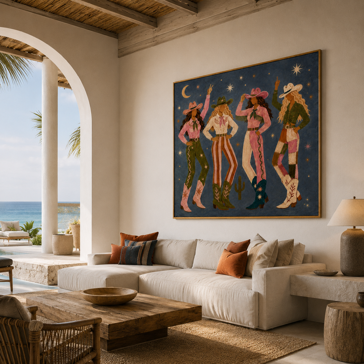 Cowgirl Sisterhood | Hand-Painted Modern Western Cowgirl Wall Art | Colorful Western Oil Painting