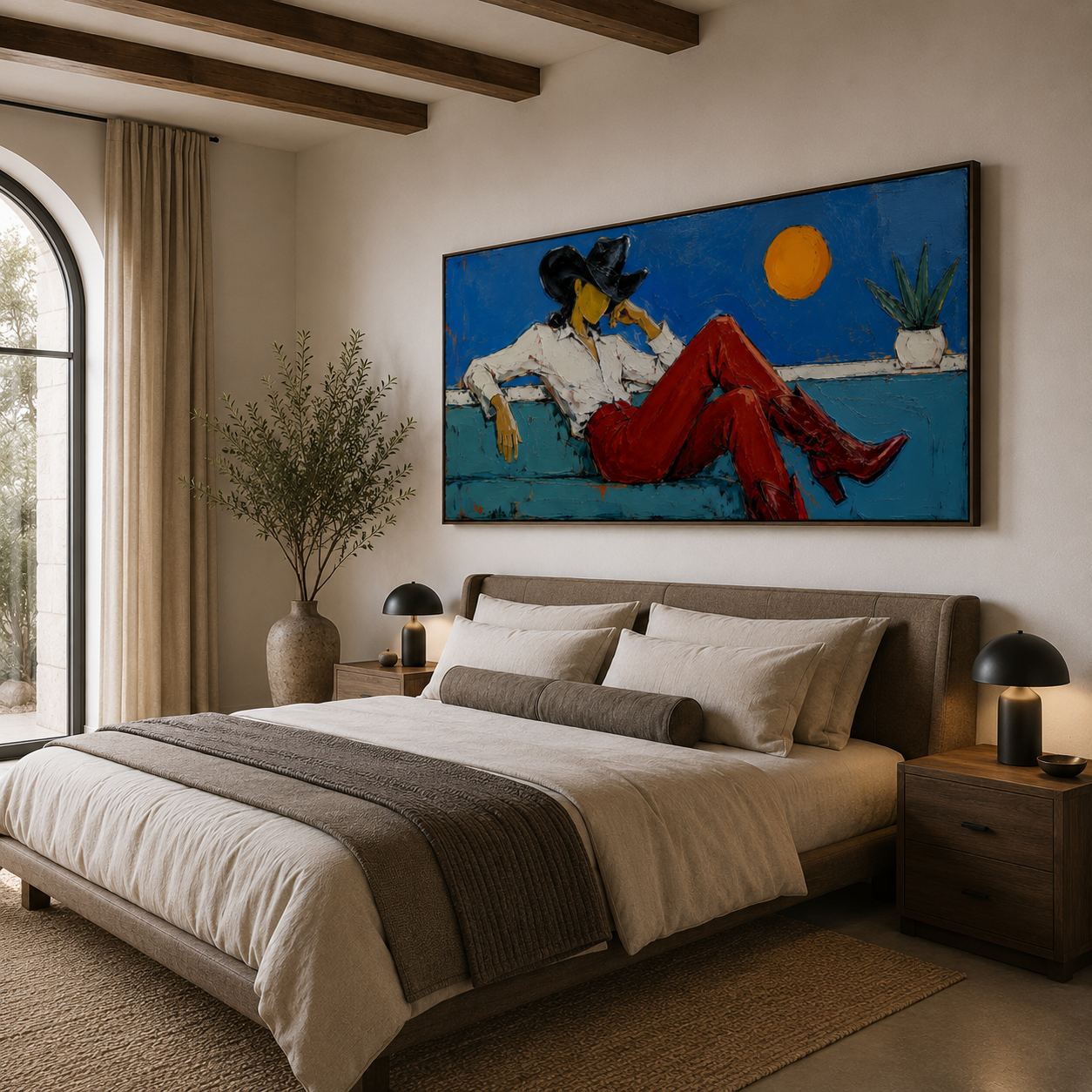 Desert Afterglow – Hand-Painted Modern Cowgirl Wall Art, Colorful Western Oil Painting