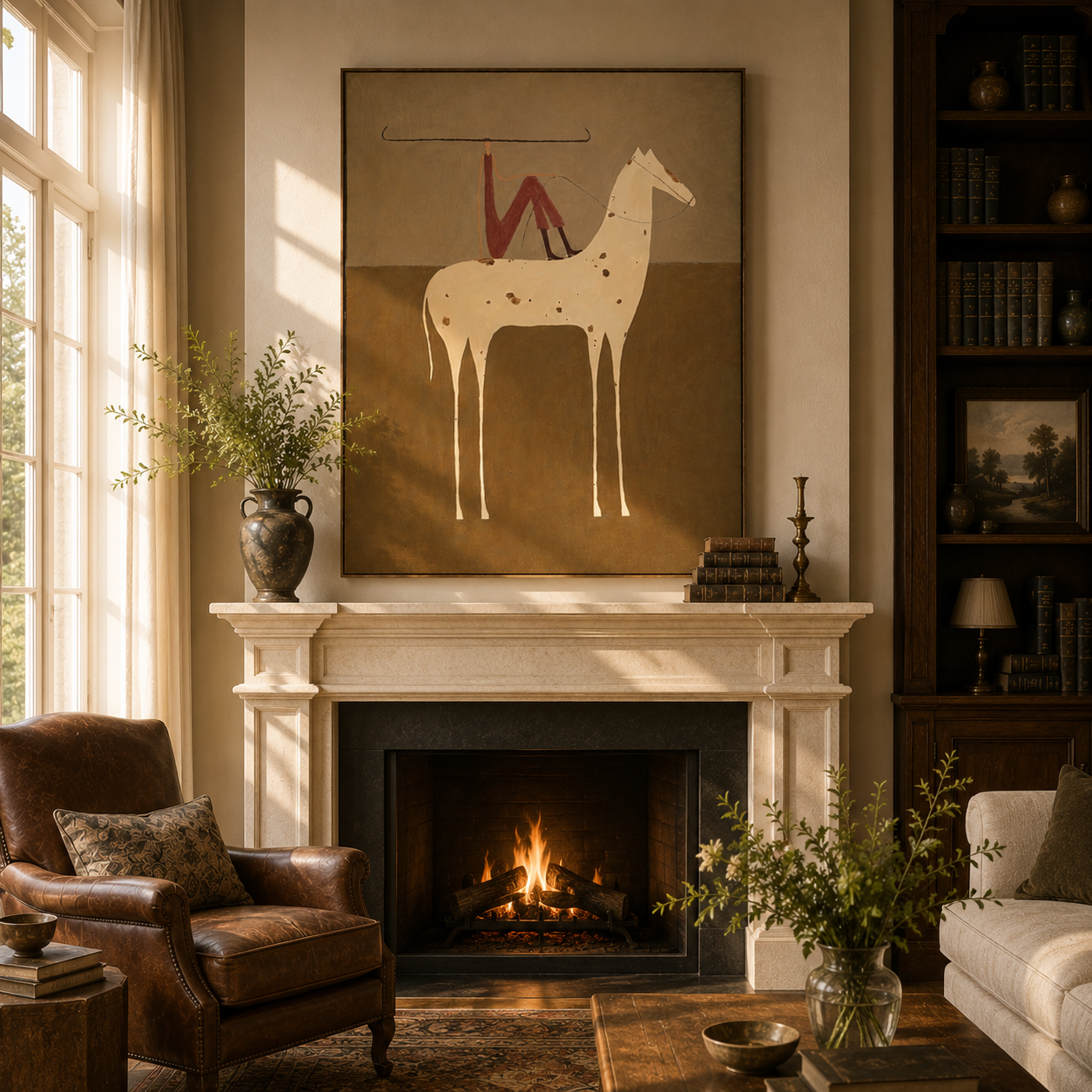 Ivory Trail | Hand-Painted White Horse Wall Art | Modern Western Oil Painting