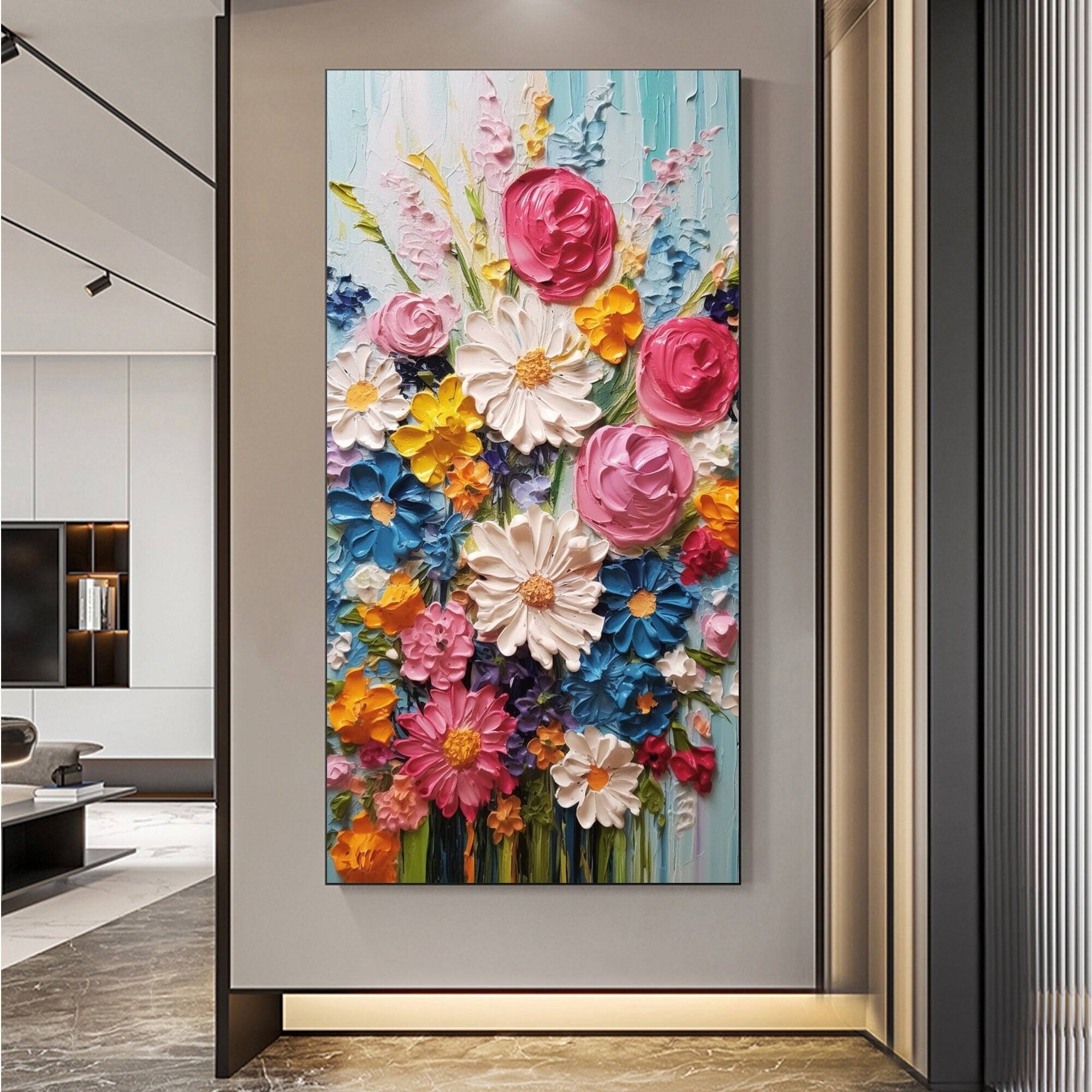 Flowers Art - Large Textured Painting