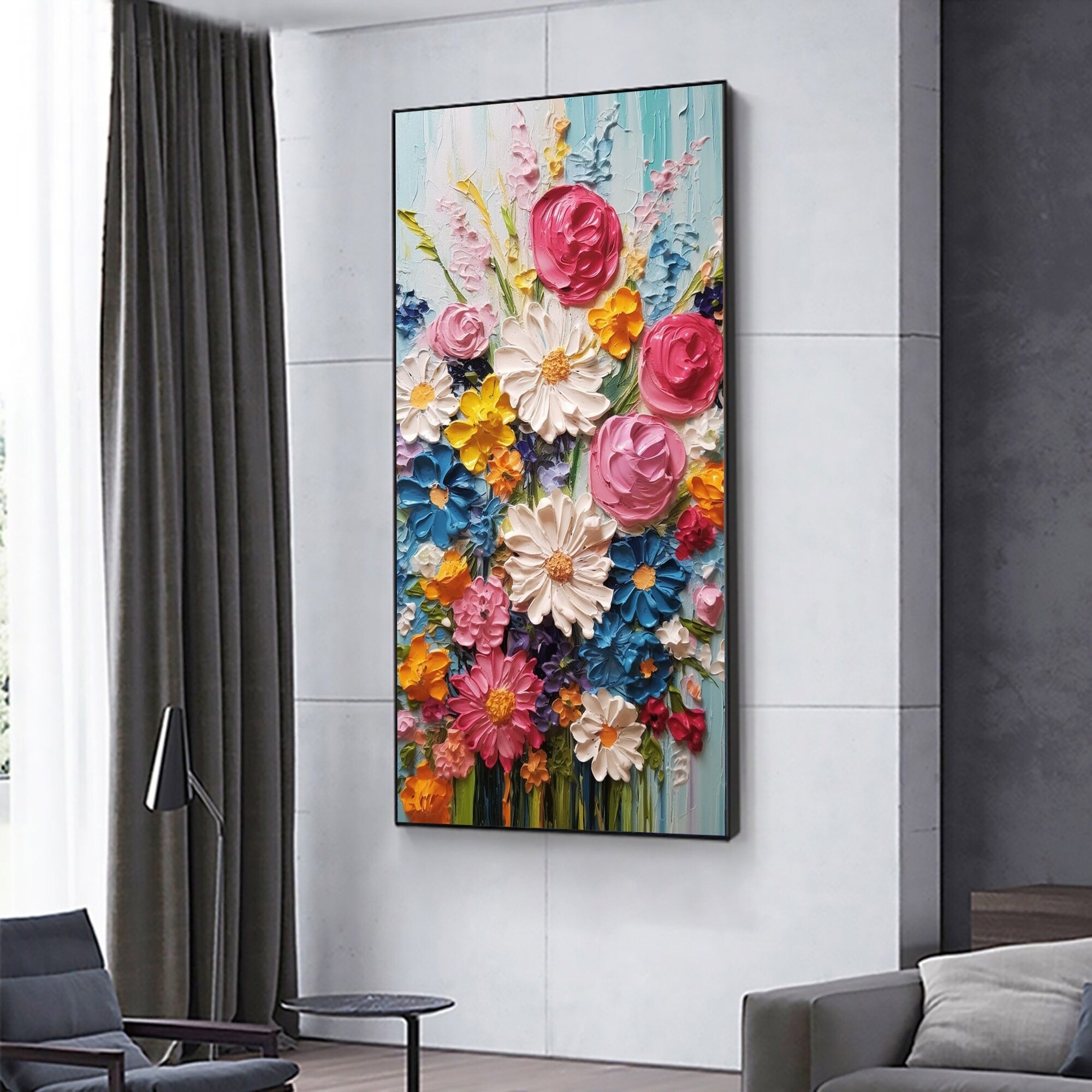 Flowers Art - Large Textured Painting