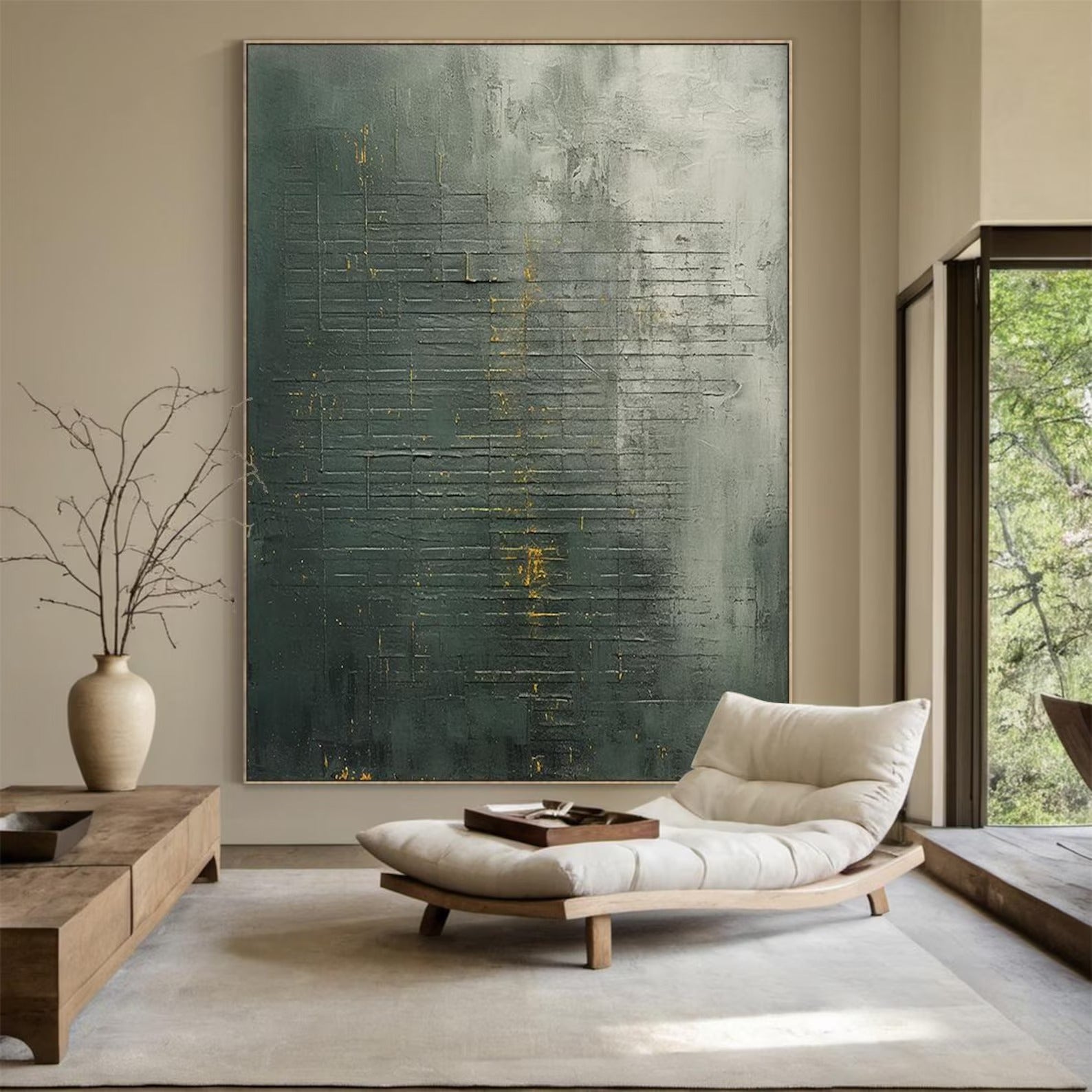 Soft Green Grain - Large Abstract Textured Painting