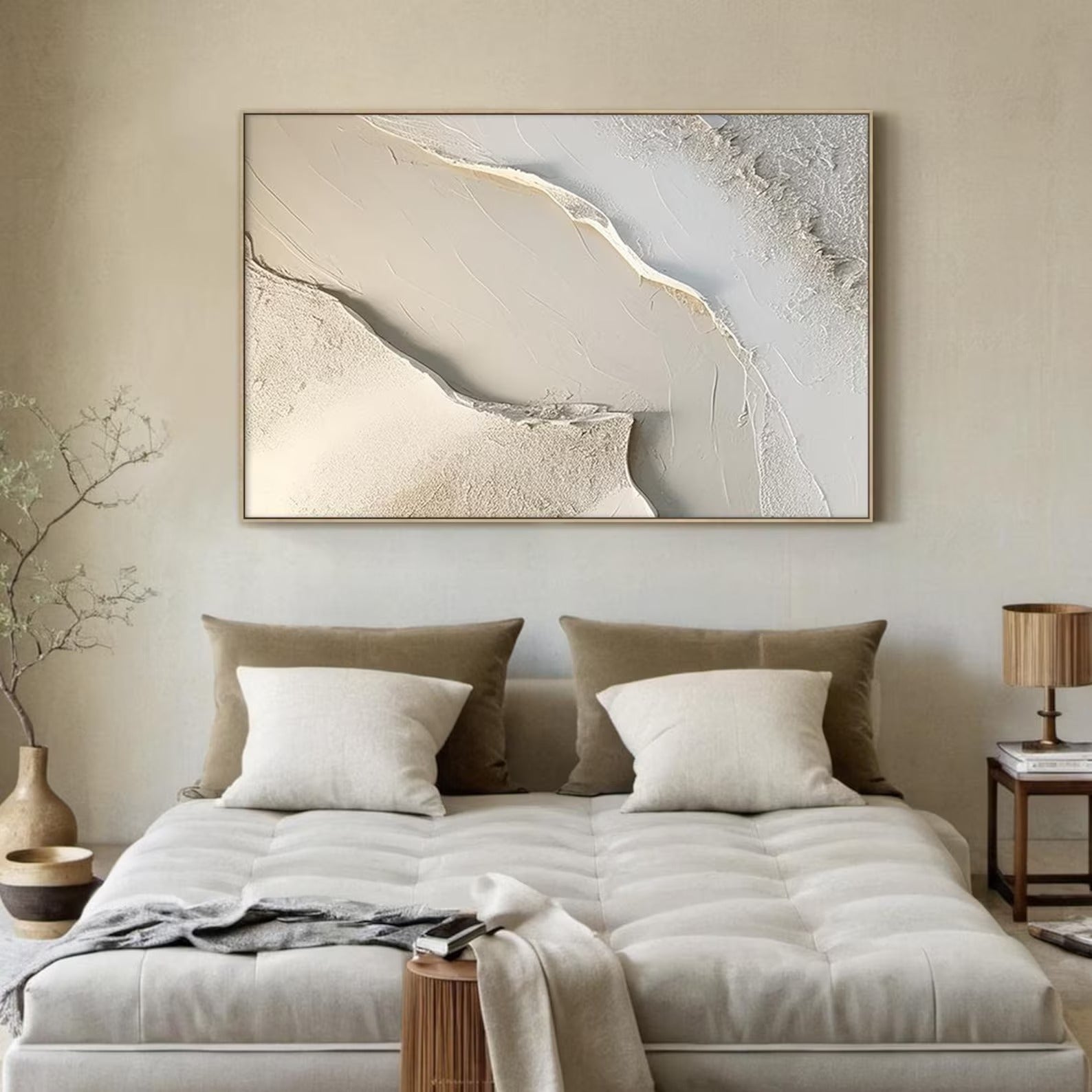 Beige Texture Wall Art - Large Abstract Textured Painting