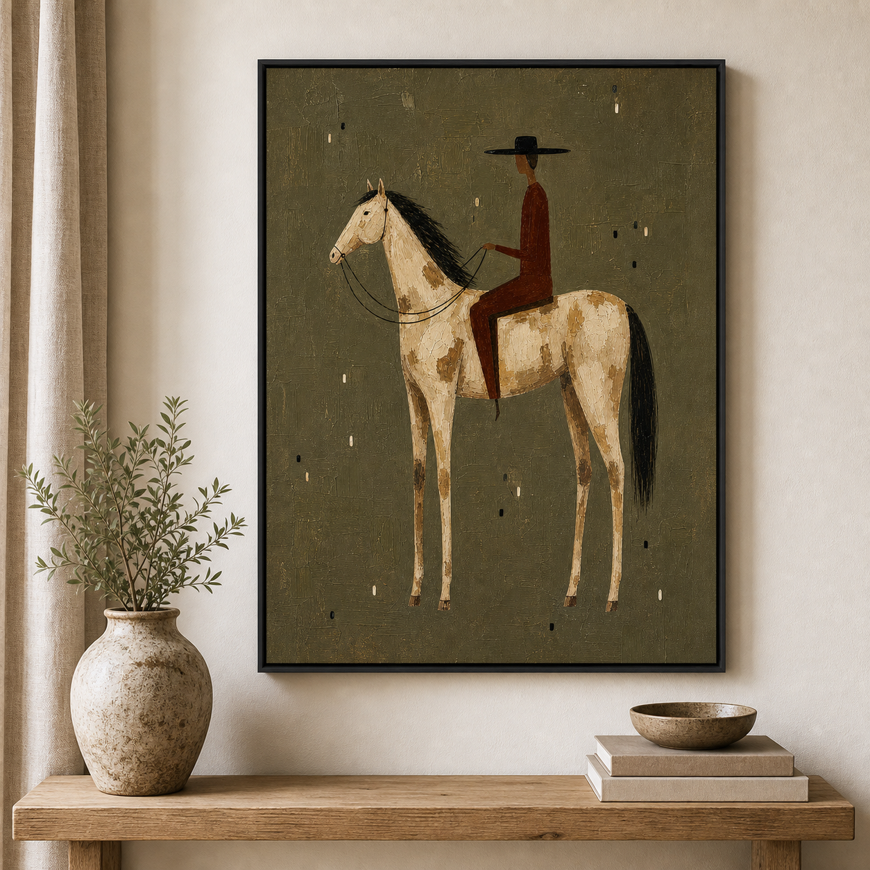 Original Hand Painted Horse Painting, Dappled Horse Rider Canvas Wall Art