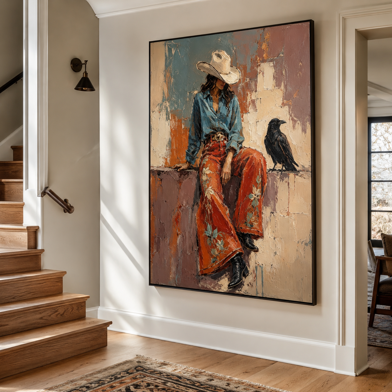Modern Western portrait with cowboy hat and black raven