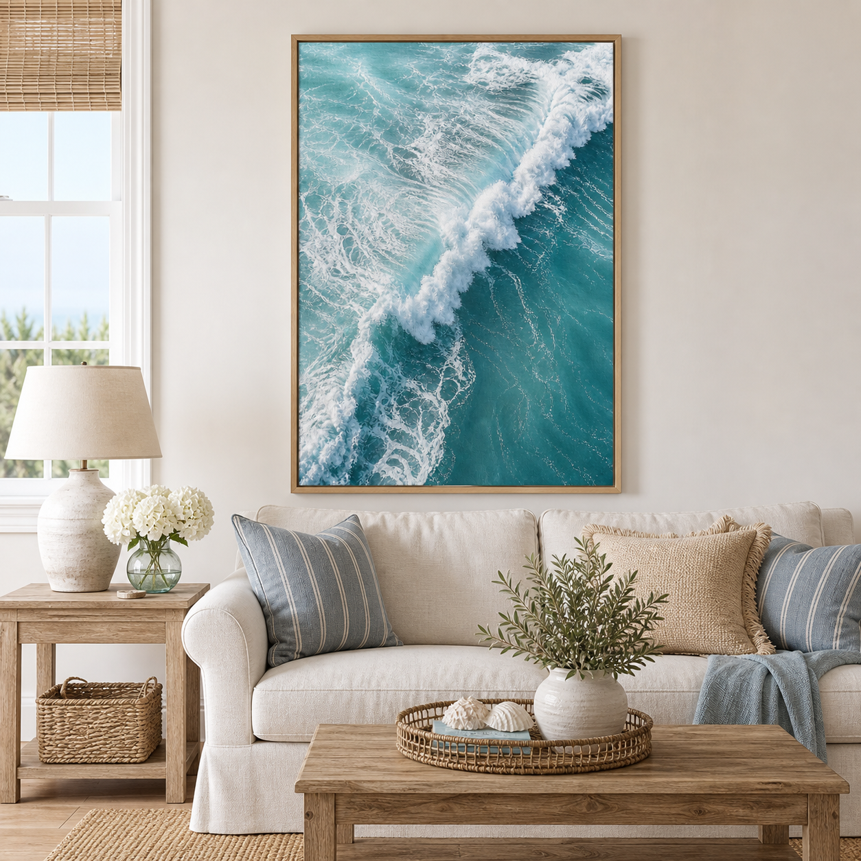 Aerial Ocean Wave Framed Canvas Wall Art