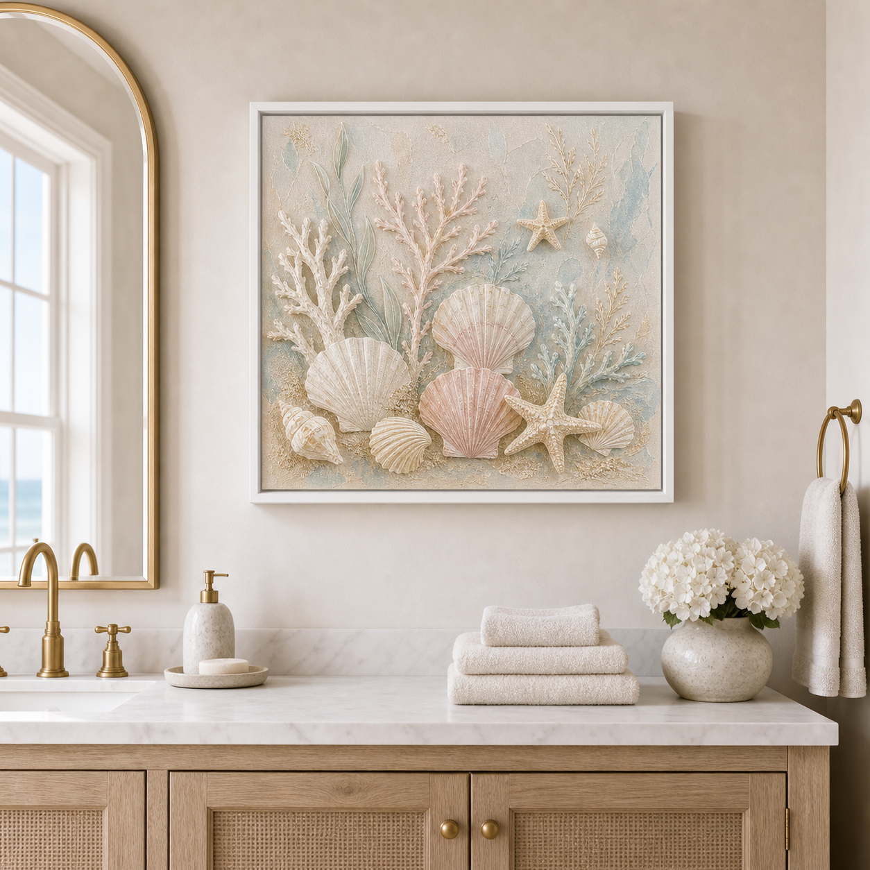 Raised Seashell and Coral Framed Wall Art