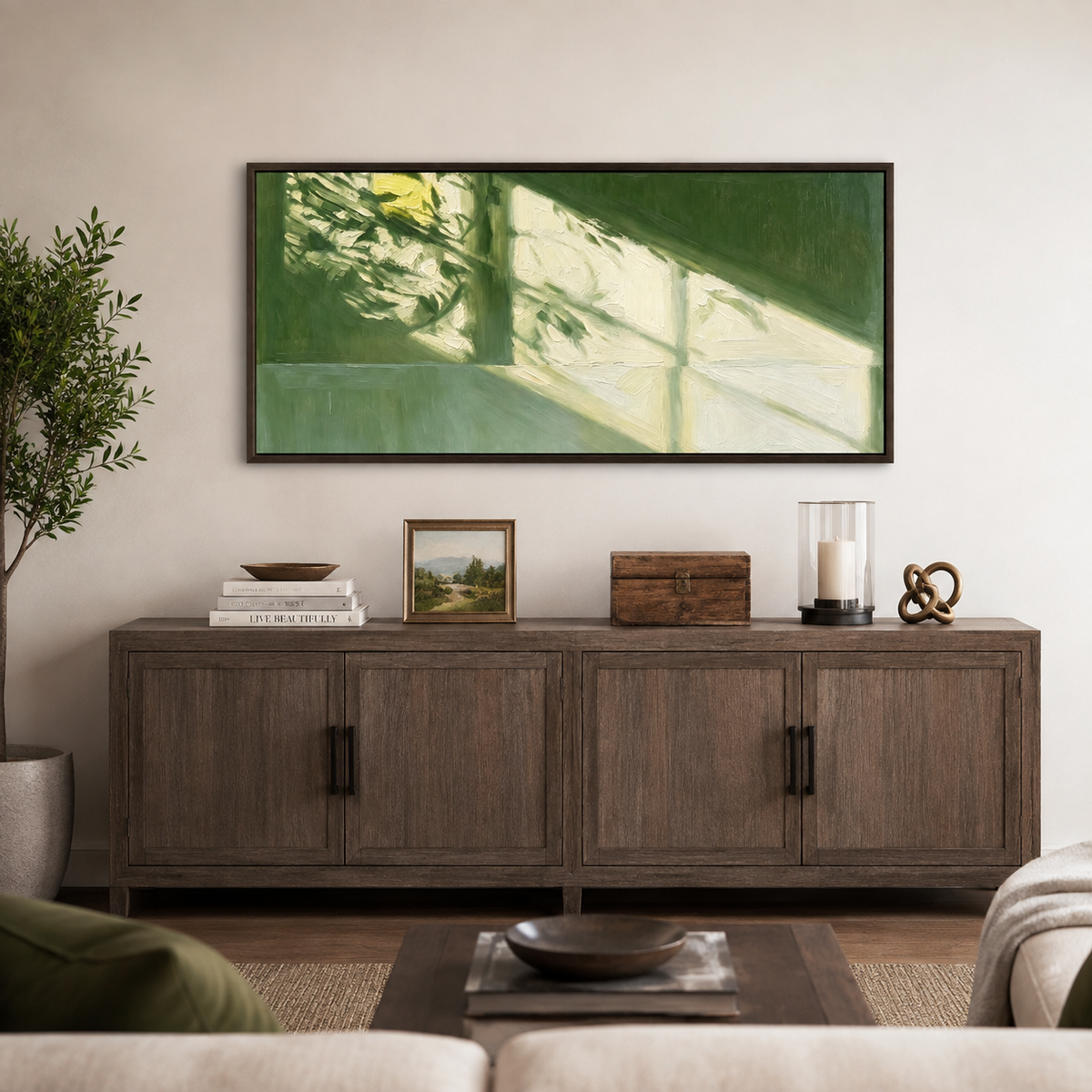Green Abstract Wall Art | Sunlit Window Shadows