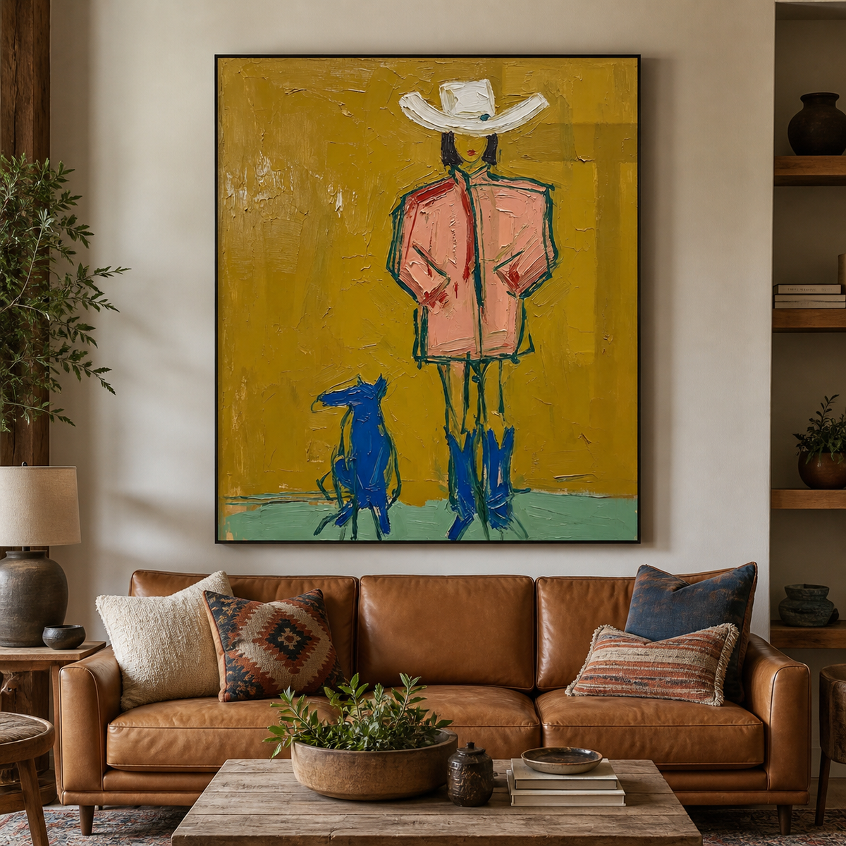 Cowboy and Dog Wall Art – Colorful Modern Western Artwork