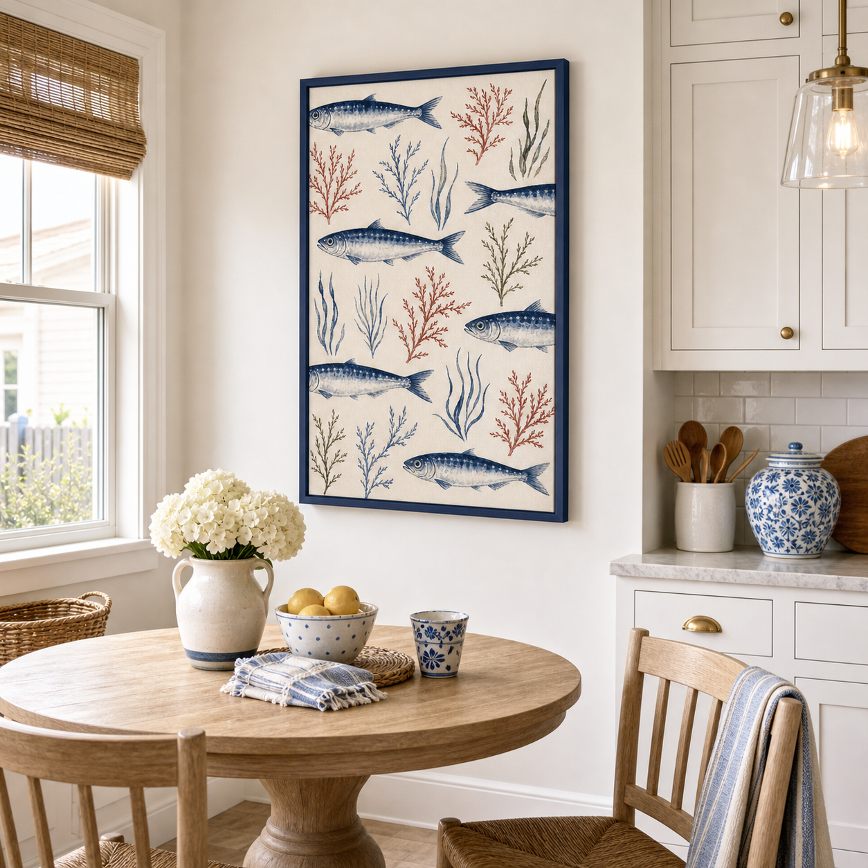 Sardine and Seaweed Framed Coastal Wall Art