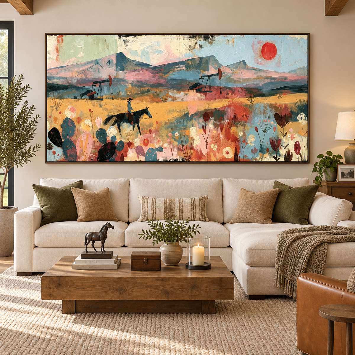 Abstract Western Cowboy Wall Art | Rider Between the Pumpjacks