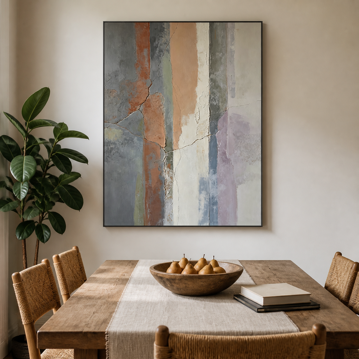 Neutral Textured Wall Art – Beige Gray Vertical Geometric Abstract Artwork