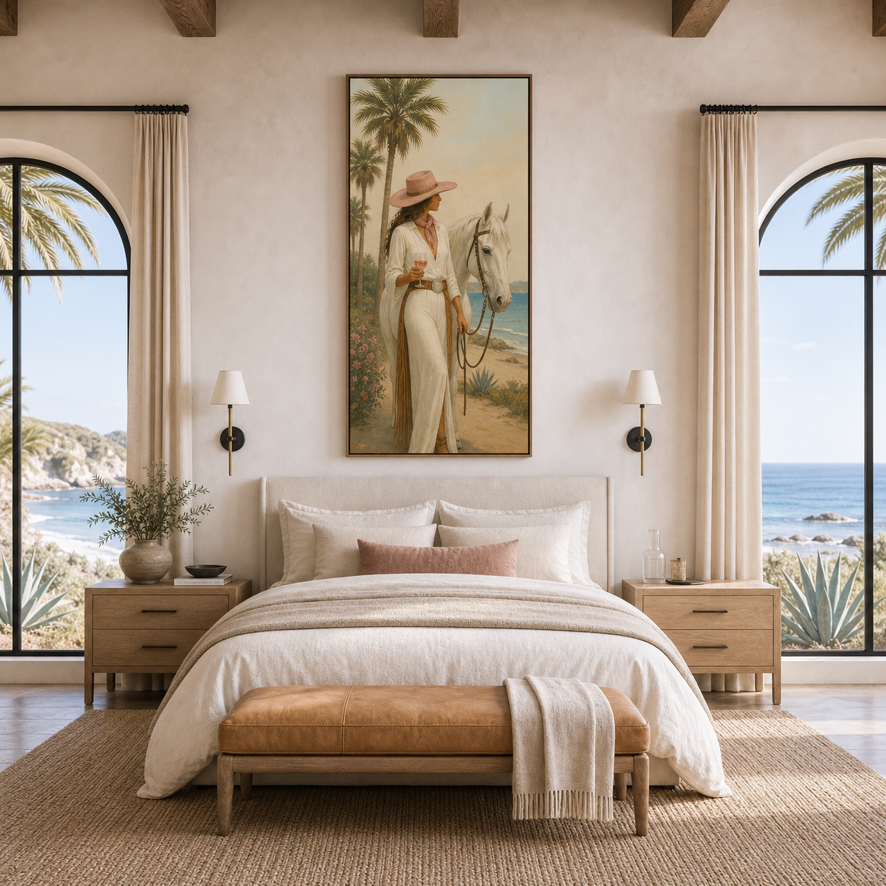 Coastal Cowgirl Escape | Hand-Painted Coastal Cowgirl & Horse Wall Art | Western Oil Painting