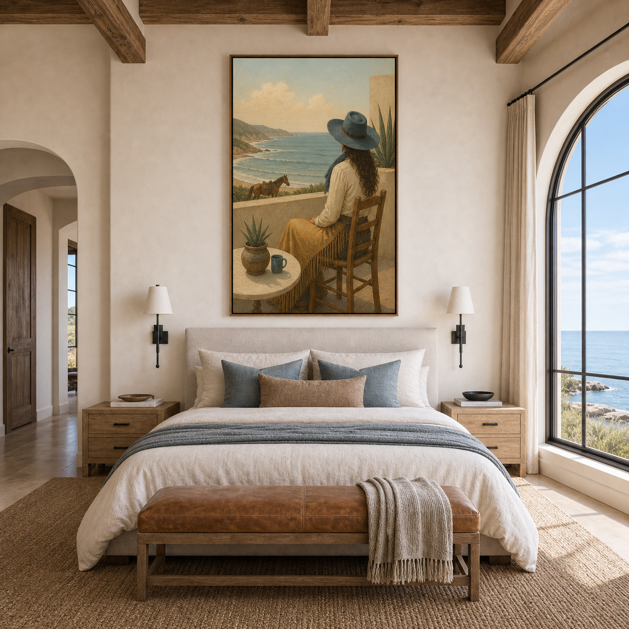 Where the Ocean Meets the West | Hand-Painted Coastal Cowgirl Wall Art | Western Oil Painting