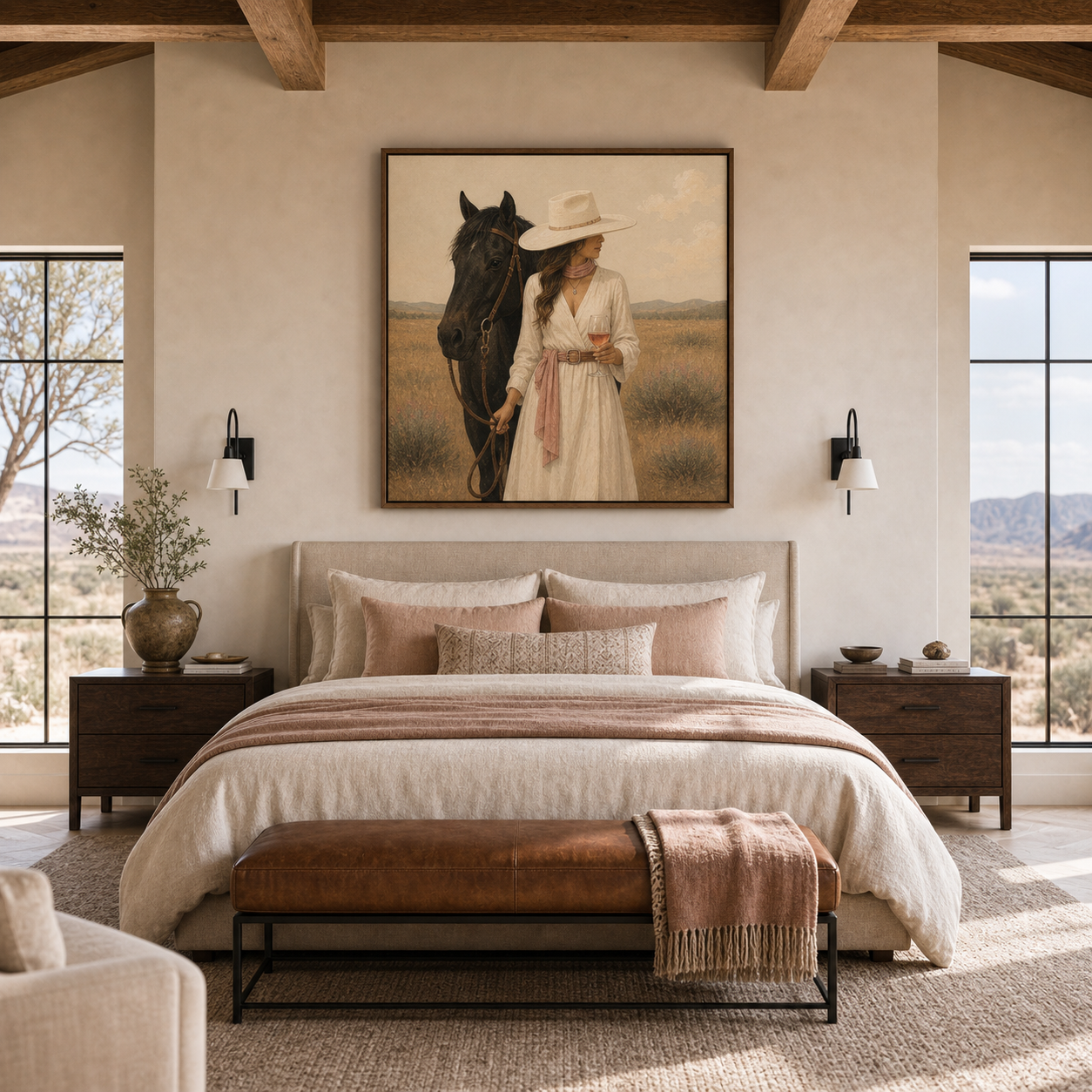 Grace of the Prairie | Hand-Painted Cowgirl & Horse Wall Art | Western Oil Painting