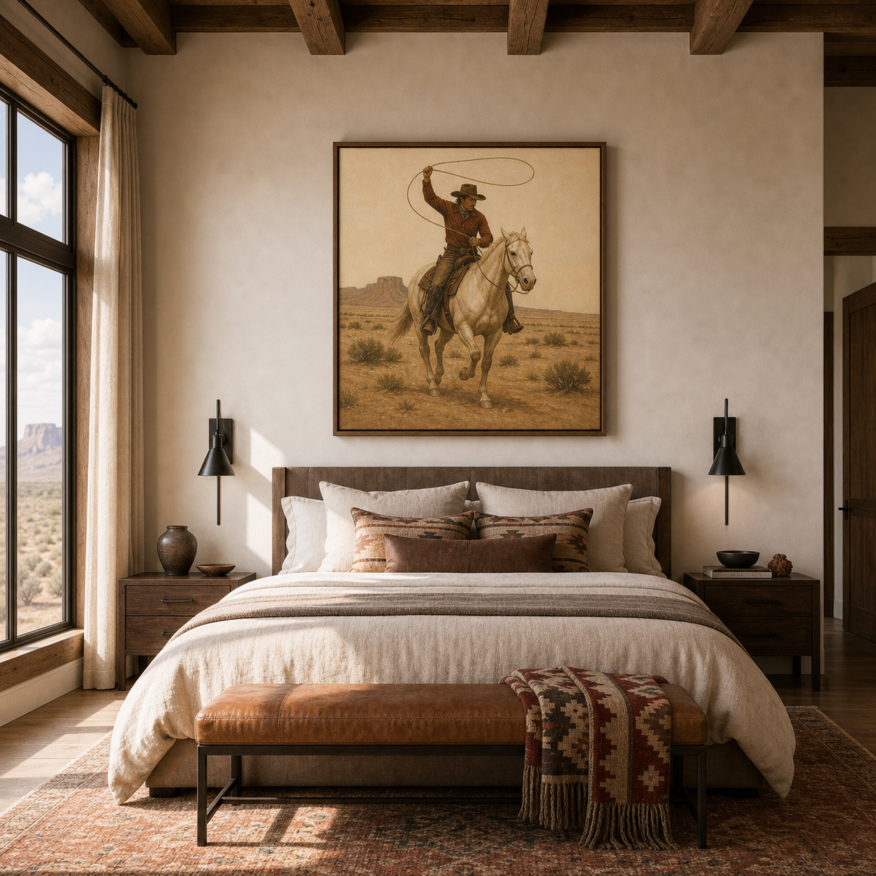 The Last Loop | Hand-Painted Cowboy Wall Art | Western Horse Oil Painting