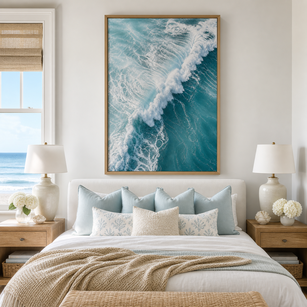 Aerial Ocean Wave Framed Canvas Wall Art