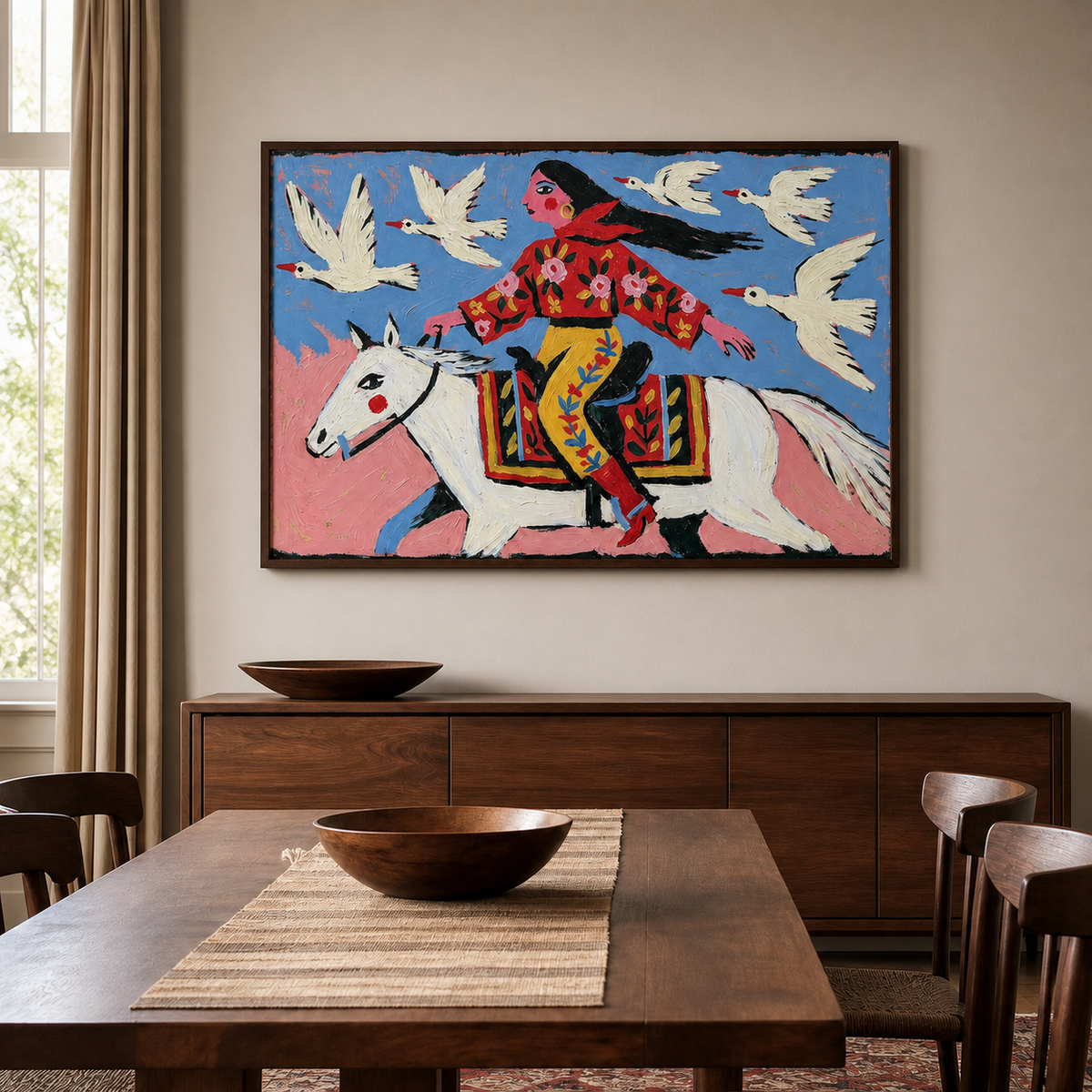 Colorful Cowgirl and Horse Wall Art | Flight Across the Prairie