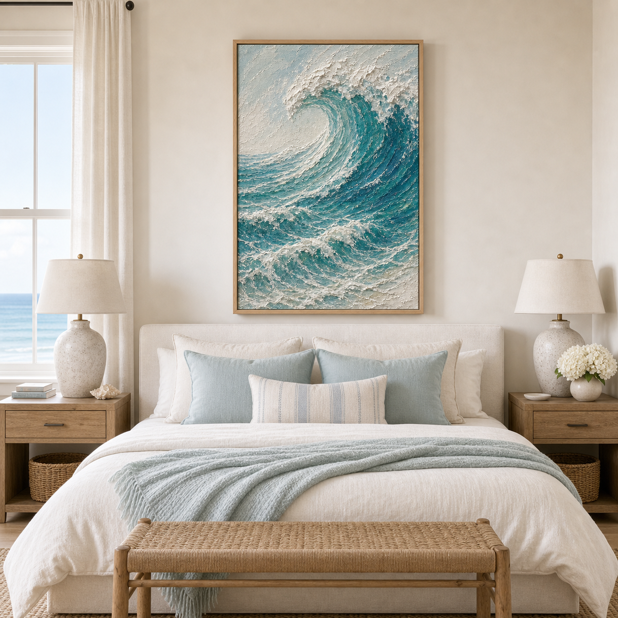 Hand-Textured Ocean Wave Framed Wall Art