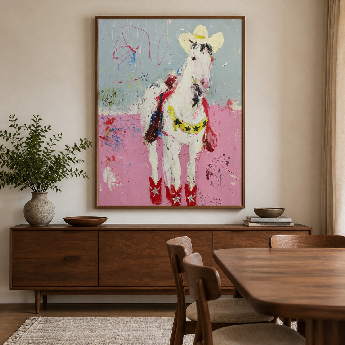 Pink Cowboy and Horse Wall Art | Rodeo Bloom
